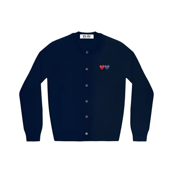 Comme des Garcons CDG Play Navy Knitted Cardigan with Heart Design 0079 Size L / US 10 / IT 46 - 1 Thumbnail