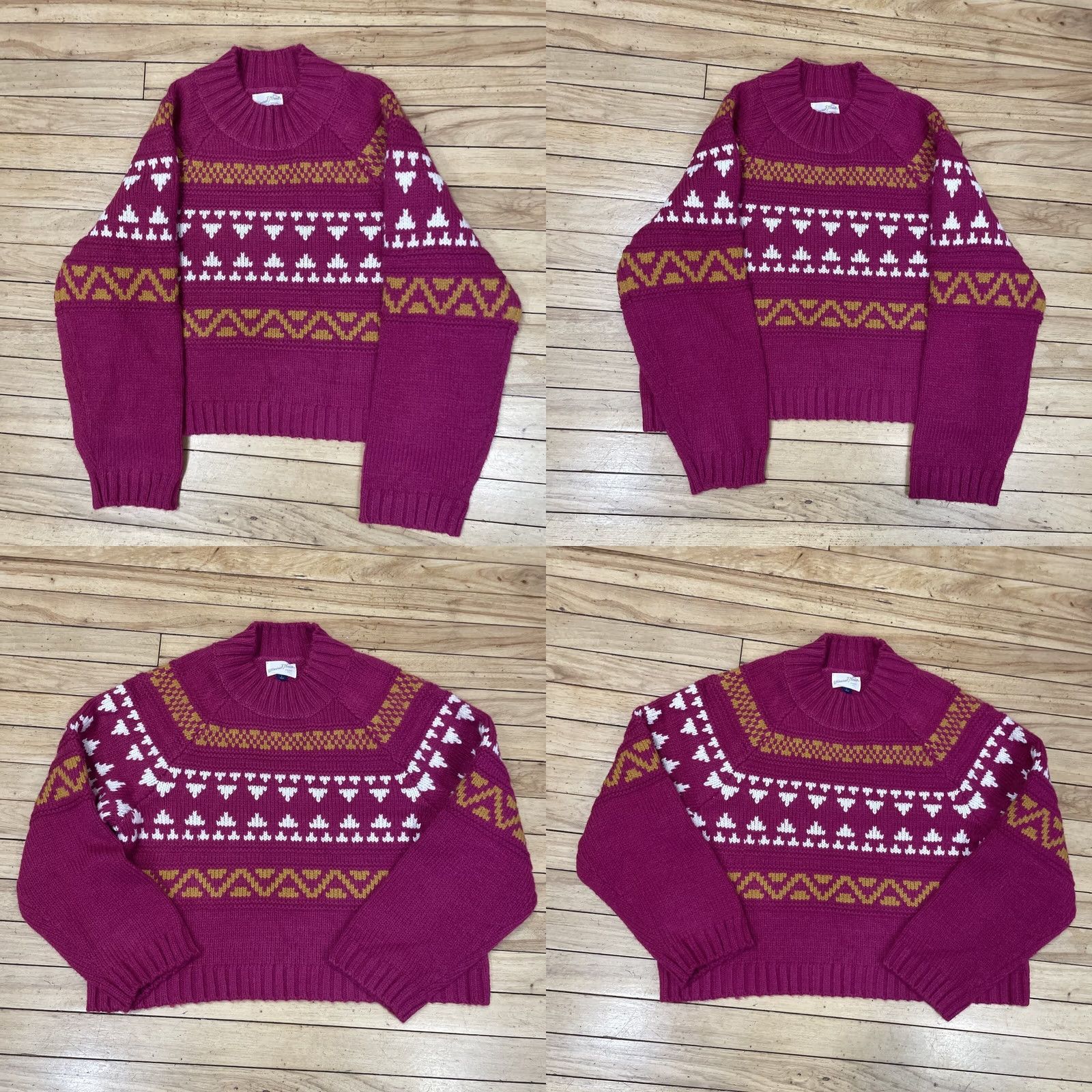 Vintage VINTAGE Universal Threads Crop Sweater Women L Fair Isle Magenta Orange Mock Neck Knit L Size L / US 10 / IT 46 - 10 Thumbnail