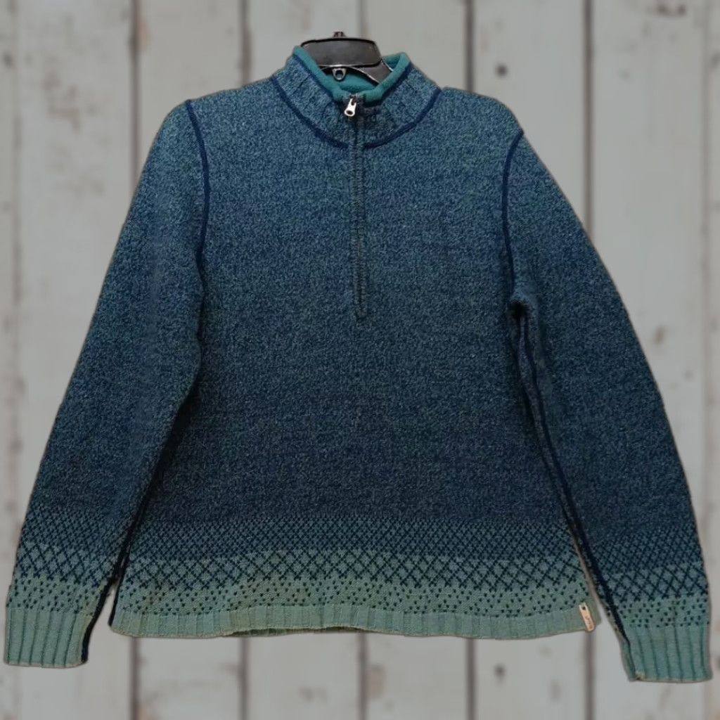 Vintage VTG Woolrich Women's Pullover Sweater Size L Blue 1/4 Zip Mock Neck Scalloped Hem Logo Long Sleeve Casual Workwear Travel Knitted Woolrich, Woolrich Size L / US 10 / IT 46 - 1 Thumbnail