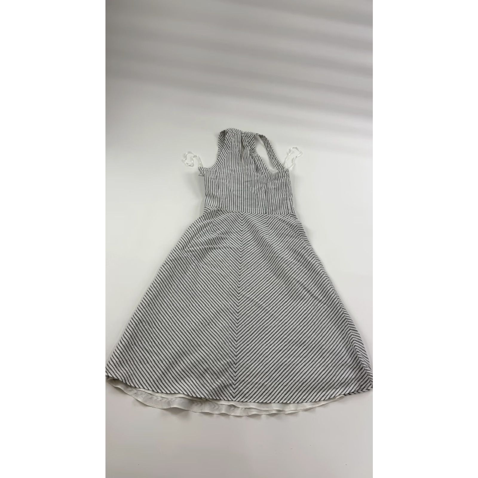 Ann Taylor Ann Taylor LOFT A-Line Dress Womens 0 White Black Striped Halter Summer Cotton Casual Size XS / US 0-2 / IT 36-38 - 4 Thumbnail