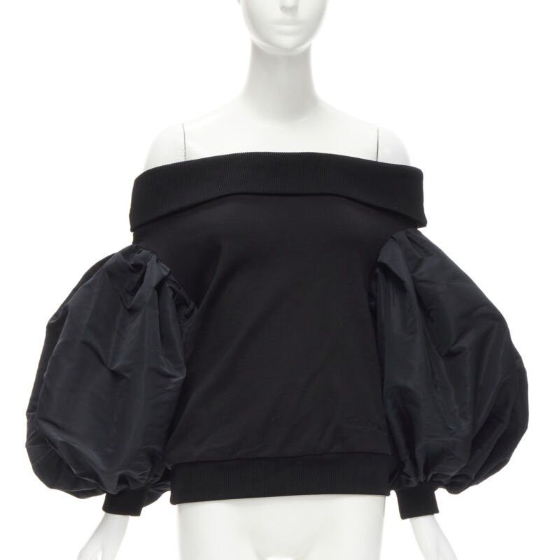 Alexander McQueen ALEXANDER MCQUEEN cotton black ultra puff sleeve off shoulder sweater IT36 XXS Size XS / US 0-2 / IT 36-38 - 1 Thumbnail