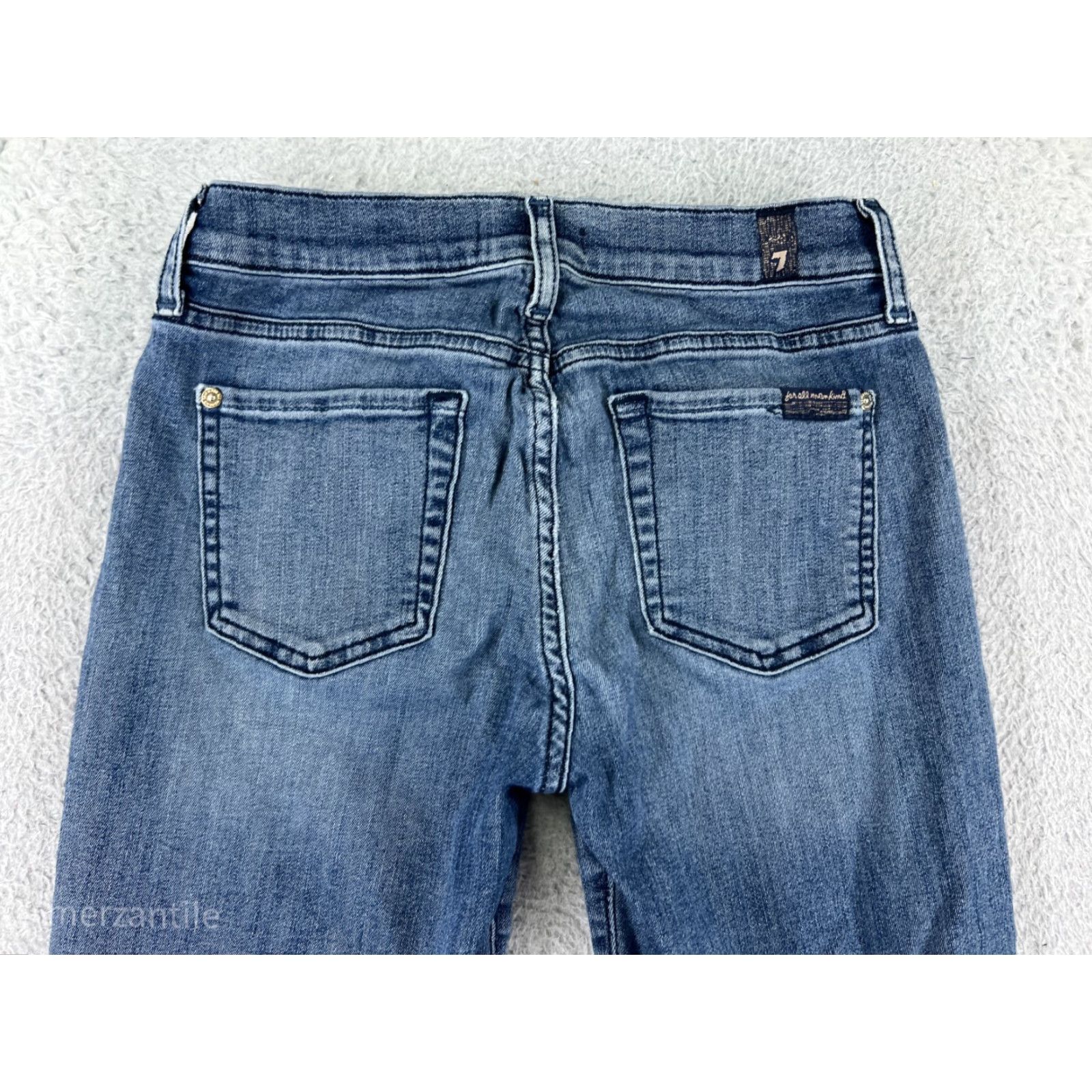 7 For All Mankind 7 For All Mankind Jeans Women 24 Blue Denim Skinny Mid Rise Raw Hem Cotton Blend Size 42" / US 20 - 4 Thumbnail