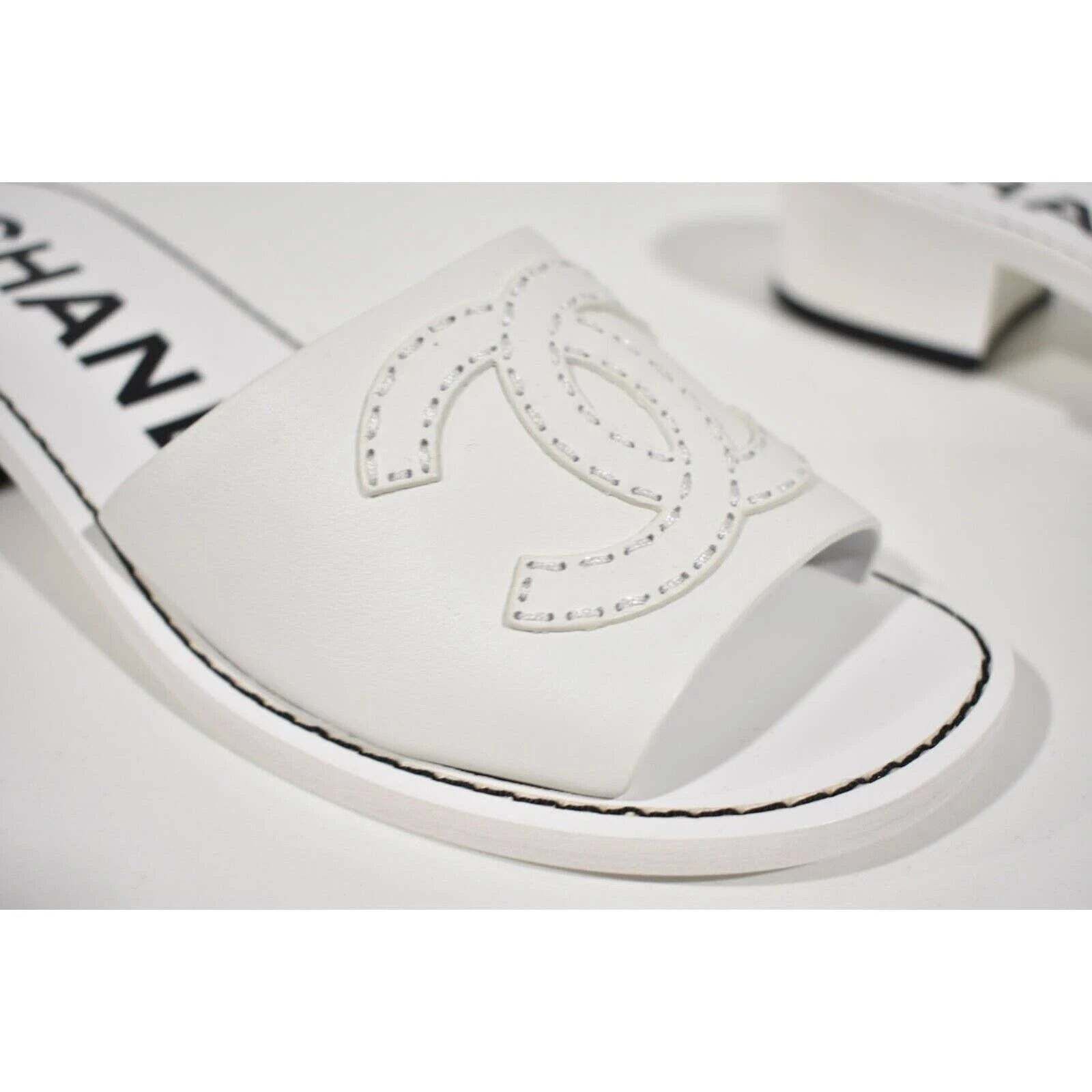 Chanel Chanel 22S White Calfskin Leather CC Logo Mules Slide Size US 8 / IT 38 - 4 Thumbnail