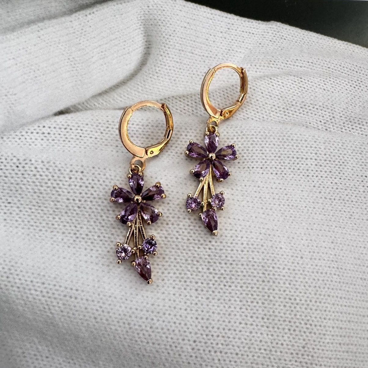 Other Purple Crystal Flower Dangle Drop Earrings for Women Size ONE SIZE - 2 Thumbnail