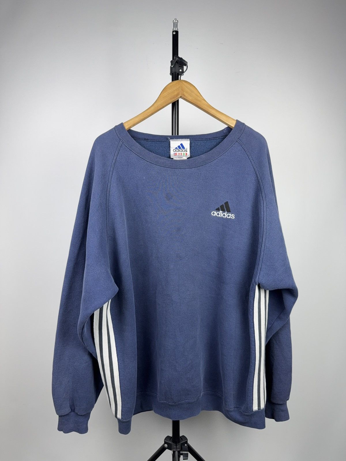 Adidas Retro 90s Adidas Vintage 3-Stripes Navy Sweatshirt Crewneck Size US XL / EU 56 / 4 - 1 Thumbnail