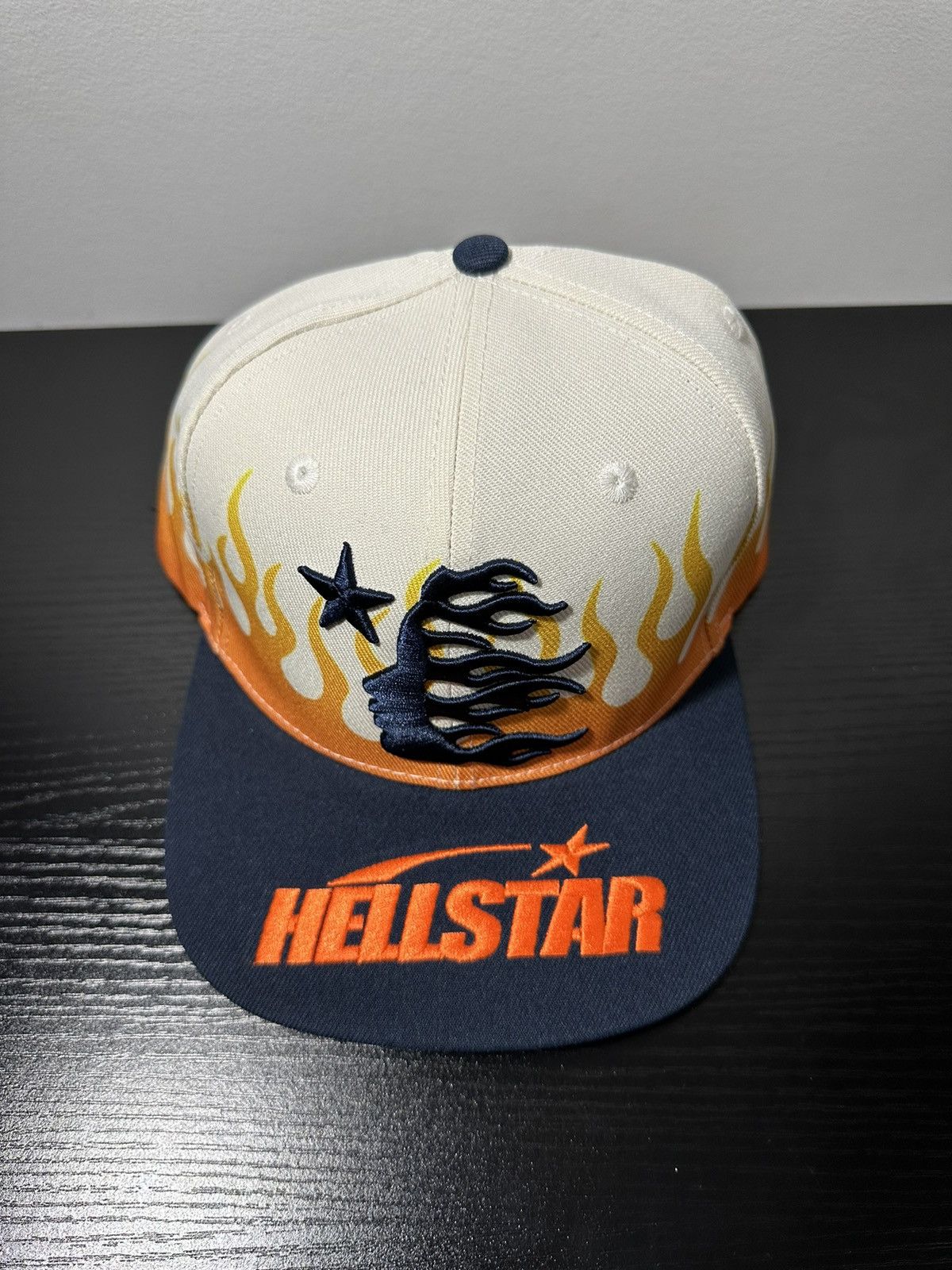 image of Hellstar Flame Vintage Snapback Hat in Cream, Men's