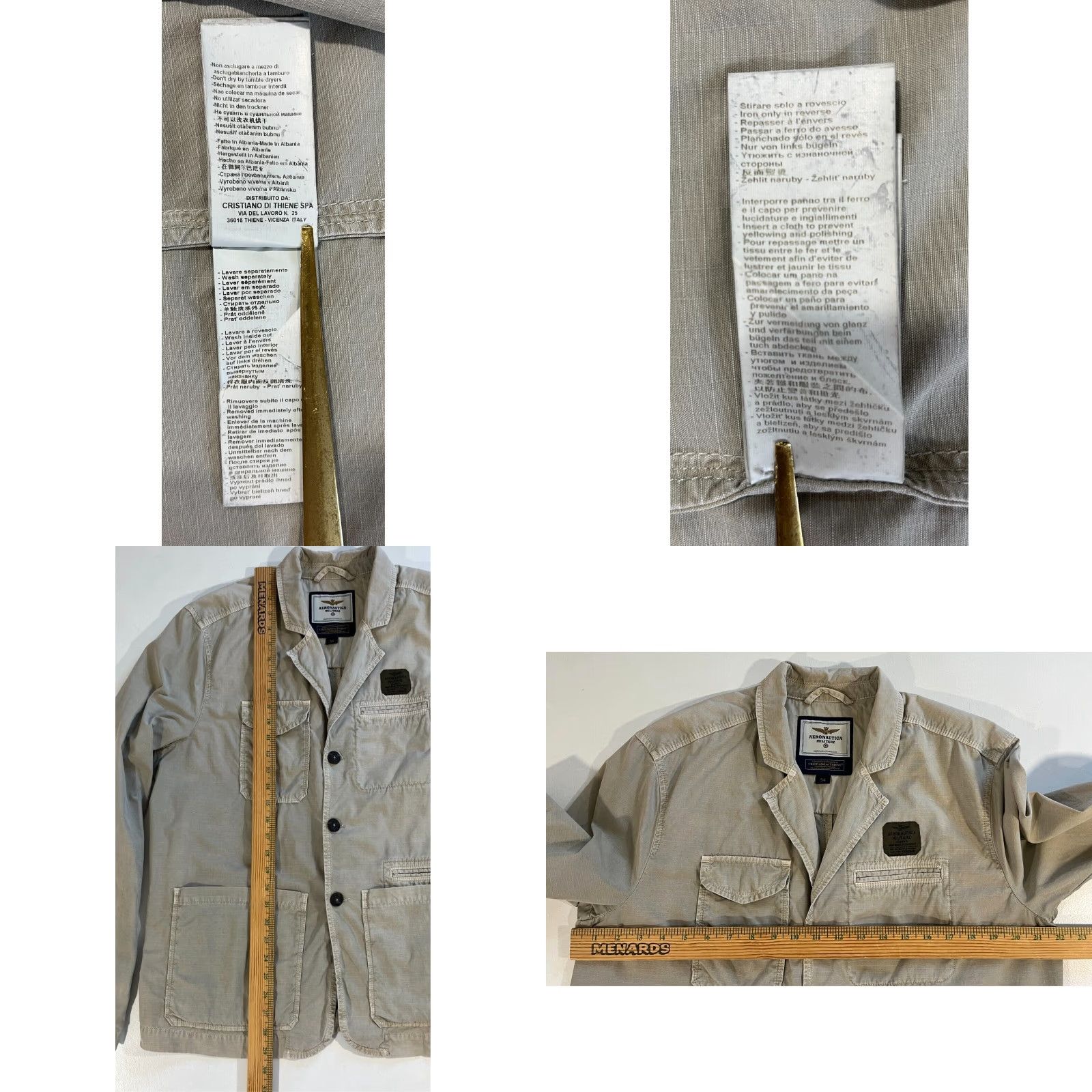 Aeronautica Militare VINTAGE Aeronautica Militare Jacket Mens Canvas Blazer Size 54 Beige Military Style with Pockets Elbow Patch Size 54R - 10 Thumbnail
