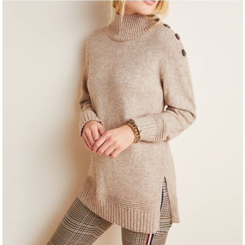 Anthropologie Anthropologie Oatmeal Mock Neck Margarita Tunic Sweater S Size S / US 4 / IT 40 - 1 Thumbnail
