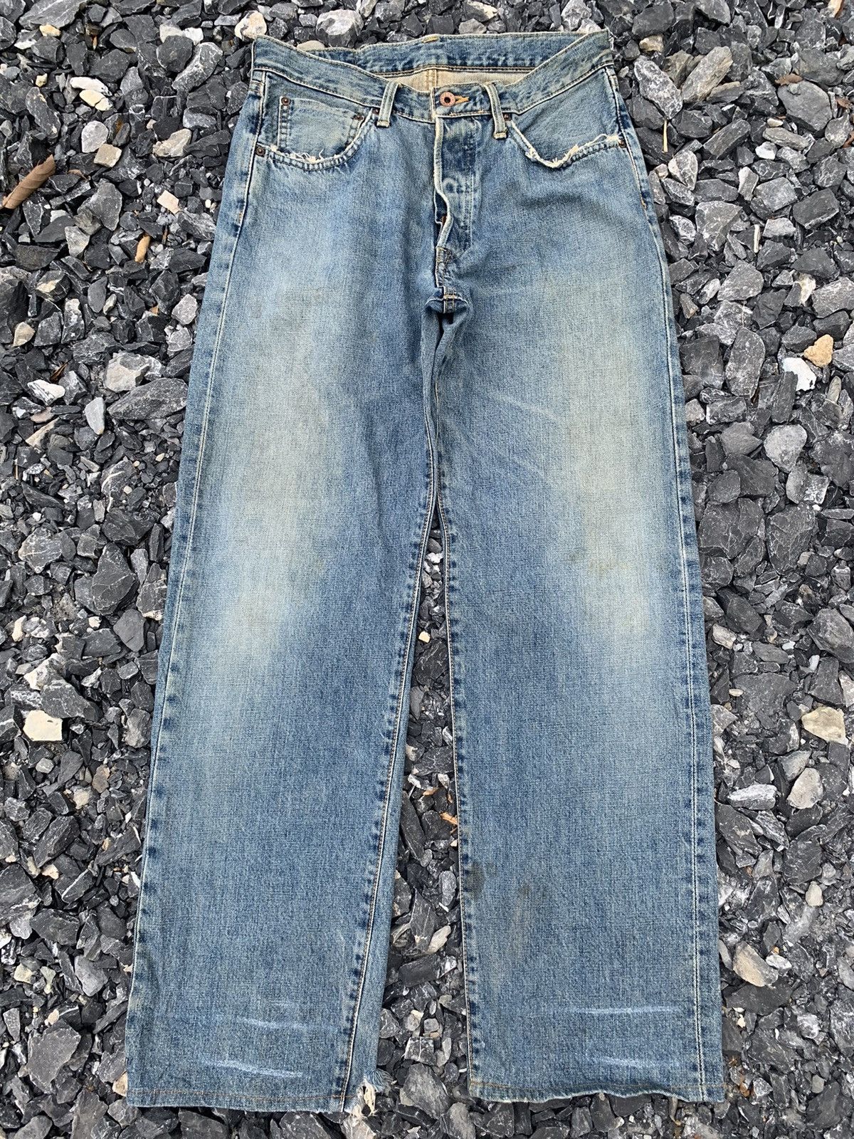 VINTAGE EDWIN 505X BAGGY SELVEDGE FADED DISTRESSED DENIM