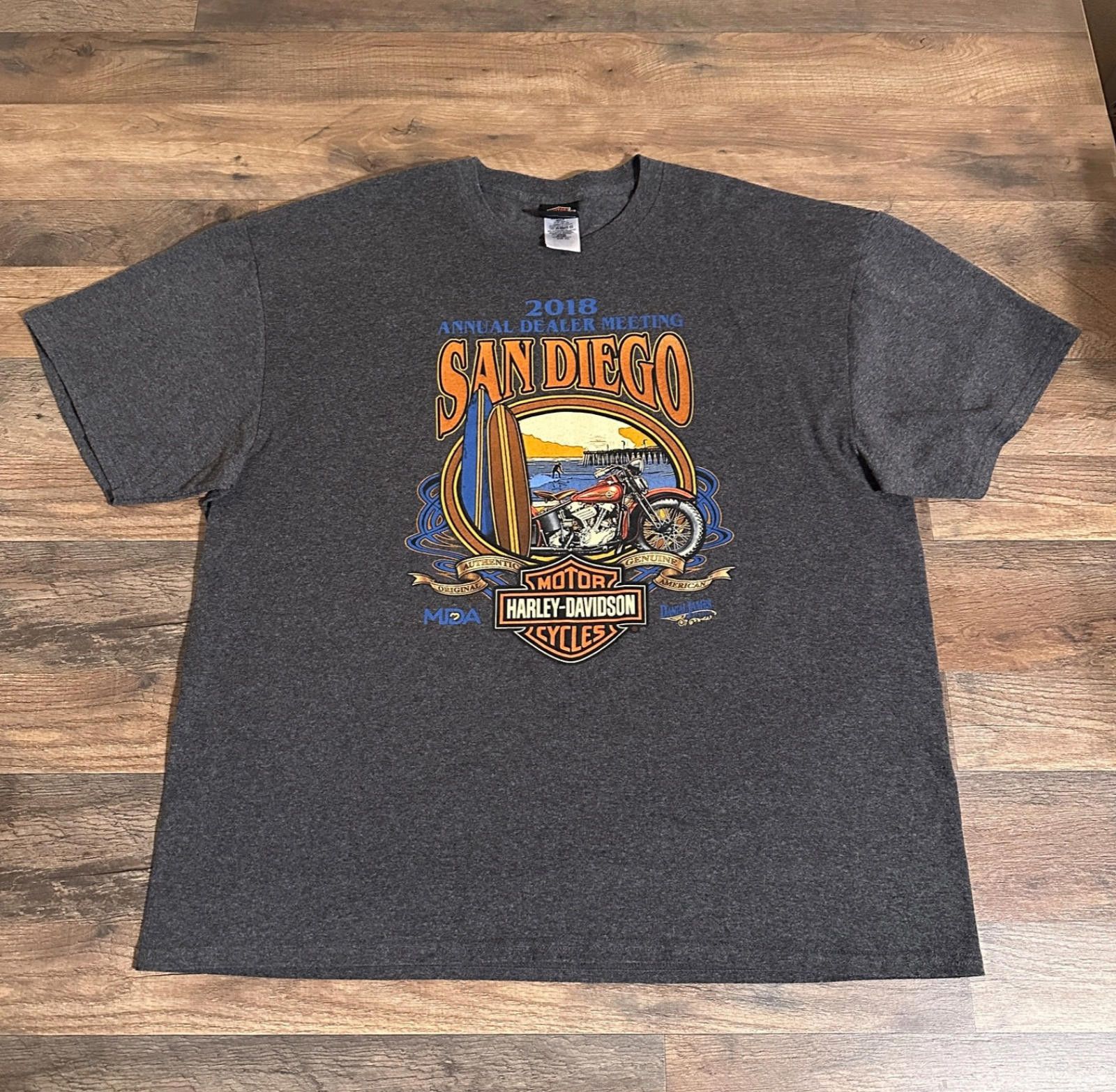 Harley Davidson HARLEY DAVIDSON San Diego Mens Gray Tee 2XL Dealer 