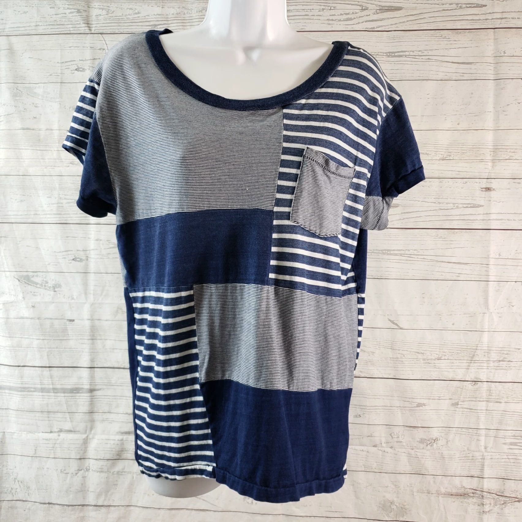 Vintage Current Elliot Womens Seamed Pocket Tee Sz 1 Indigo Patchwork Cotton Shirt Short Sleeve Pullover Casual Basic Size S / US 4 / IT 40 - 2 Thumbnail