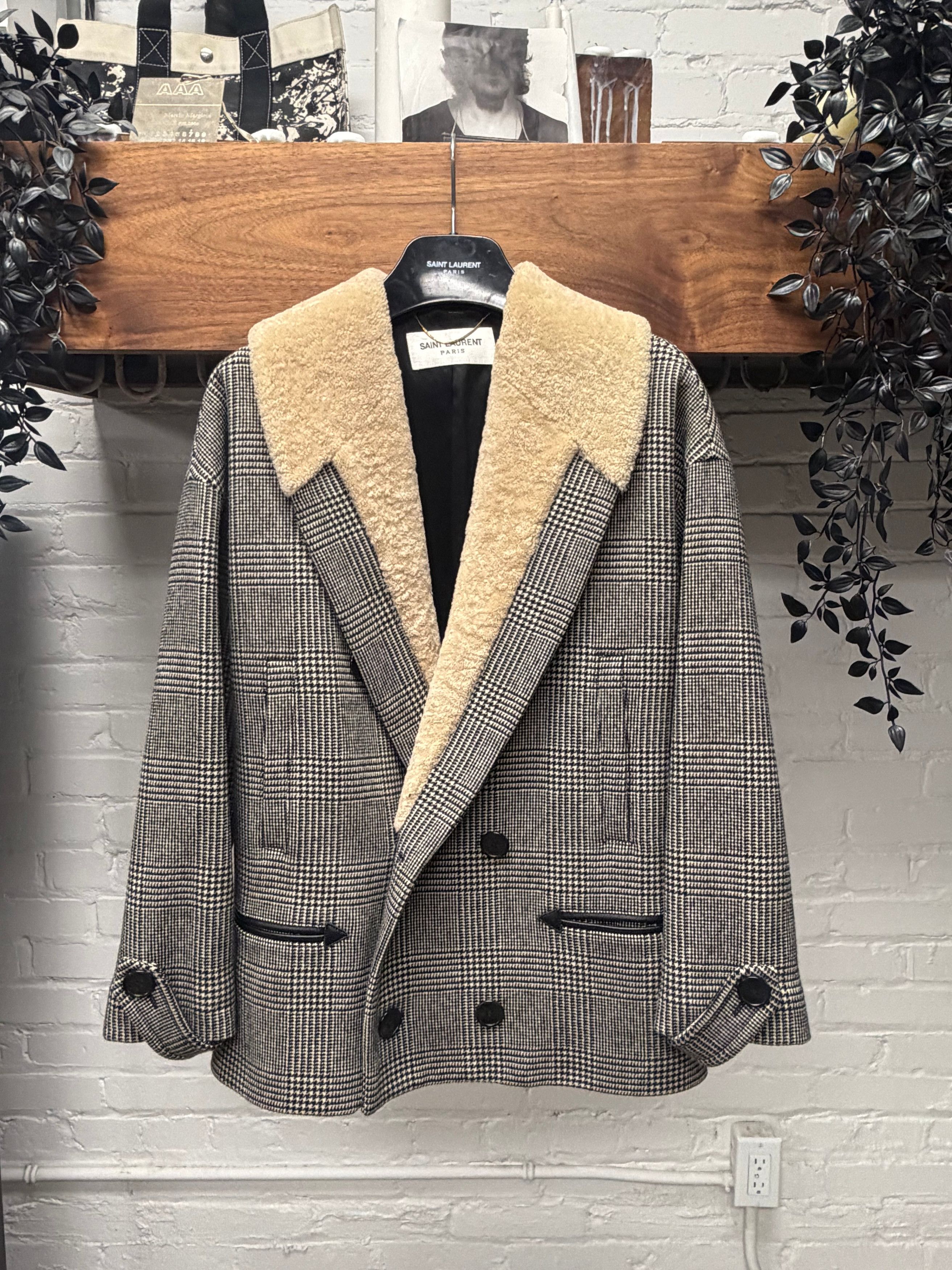 Saint Laurent Paris AW2019 Saint Laurent Houndstooth Cropped Coat with Shearling Trim Collar Size US M / EU 48-50 / 2 - 1 Thumbnail