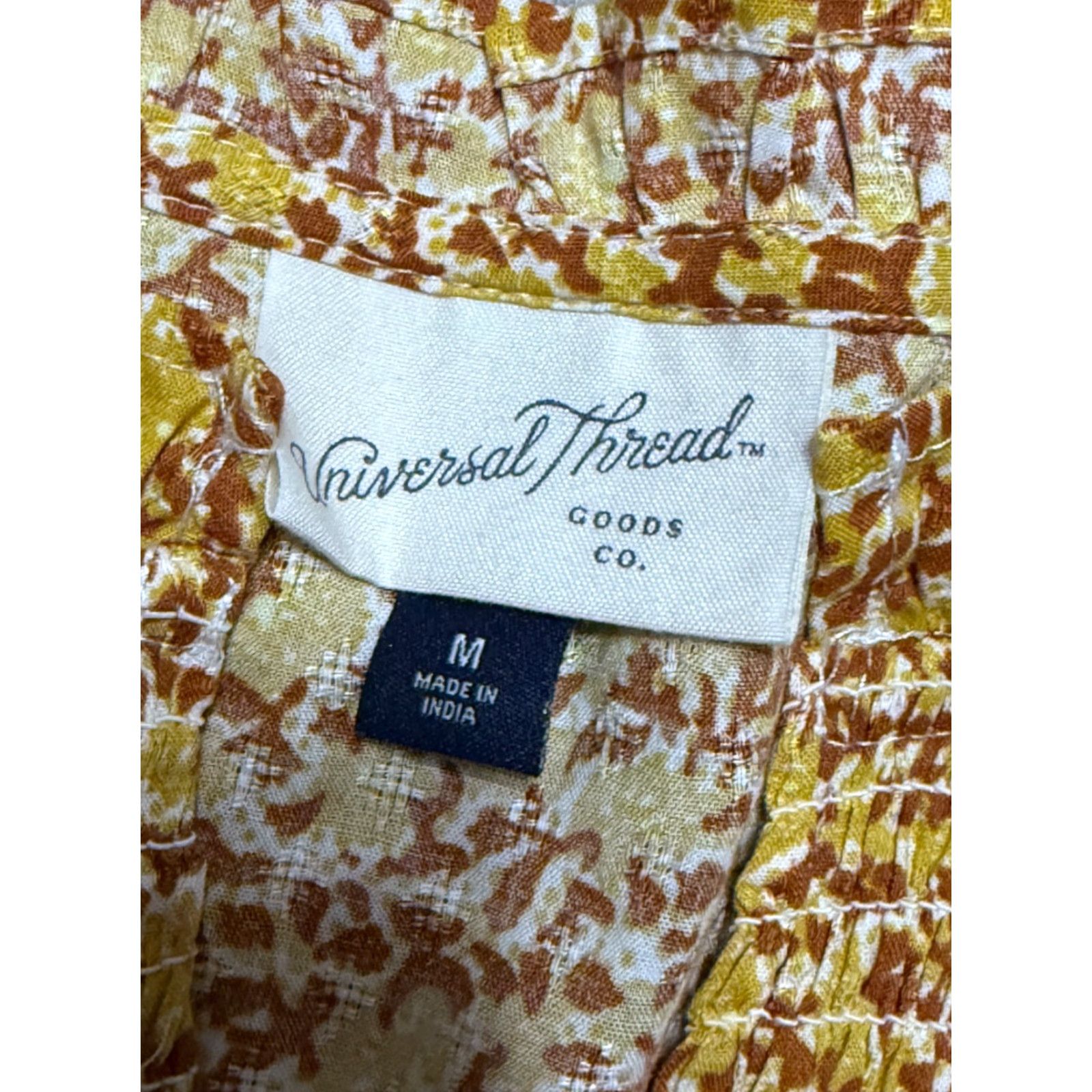 Vintage Universal Thread Blouse Women's Medium Yellow Floral 3/4 Sleeve V-neck Muslin Cotton Rayon Modern Worded? Size M / US 6-8 / IT 42-44 - 5 Thumbnail