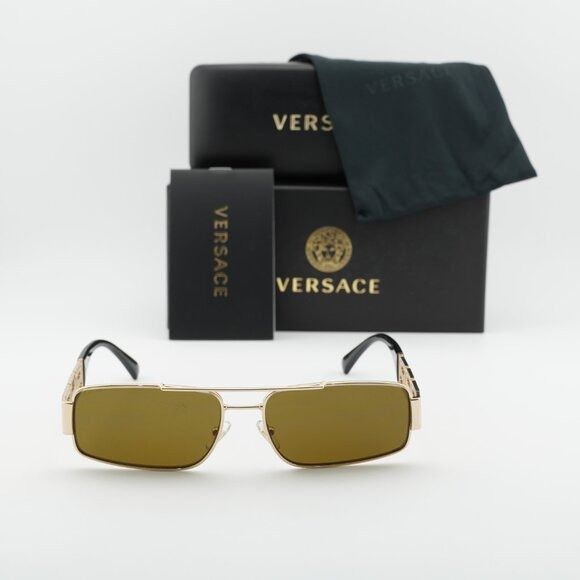 Versace Versace VE2257 100273 Sunglasses Shiny Gold Rectangle Frame Size ONE SIZE - 9 Thumbnail