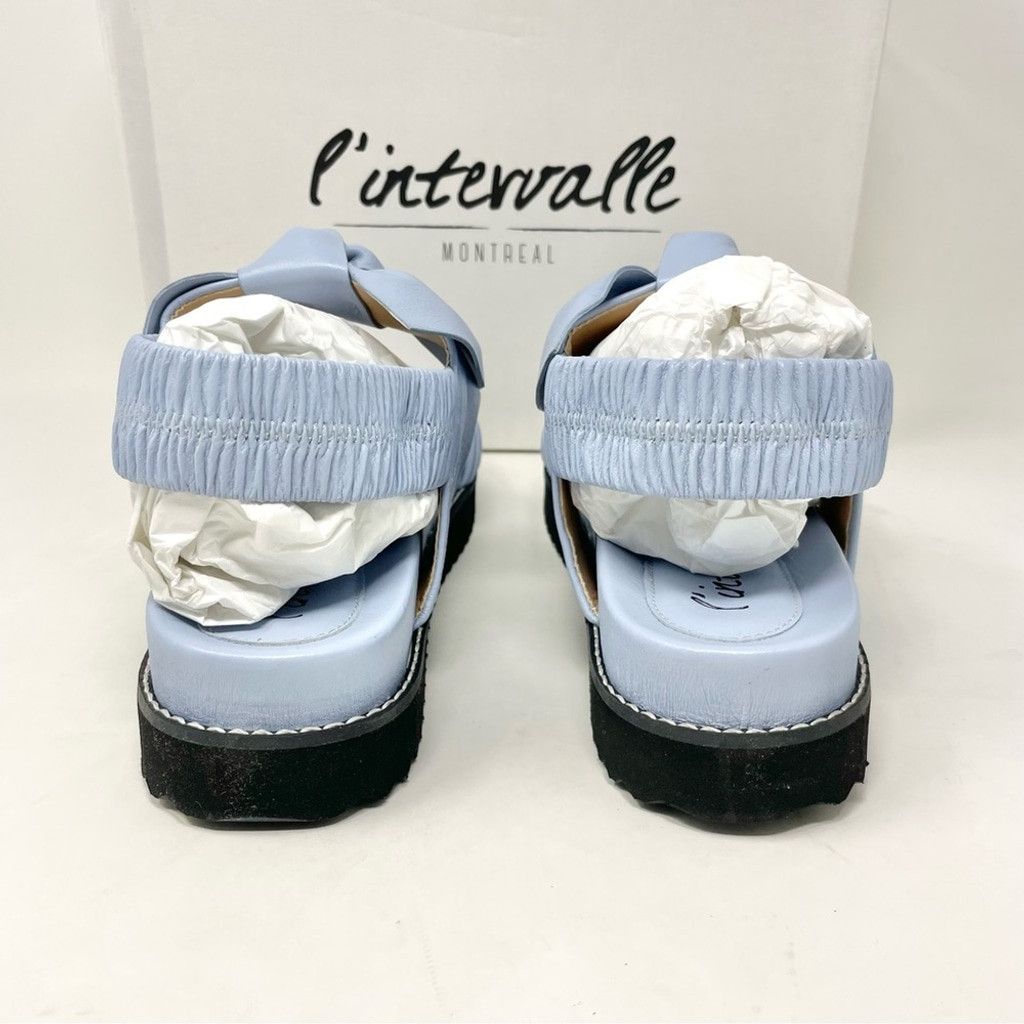 Leather NEW L’ Intervalle Atlantis Lt Blue Leather Bow Sandals 38/ 7 Size US 7 / IT 37 - 7 Thumbnail
