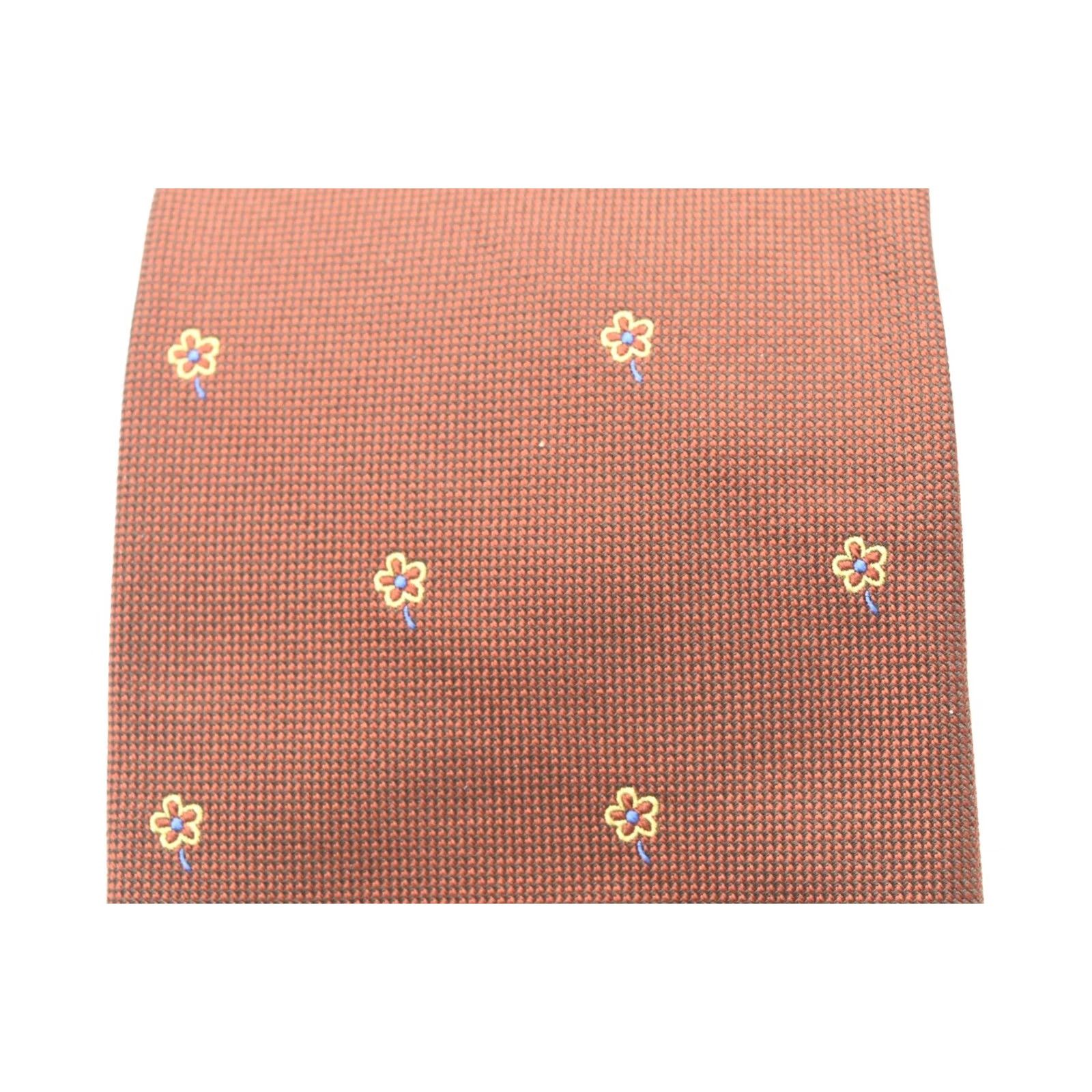 Vintage BOGGI Milano Neck Tie Mens Orange Mini Floral 100% Silk Classic Size ONE SIZE - 3 Thumbnail