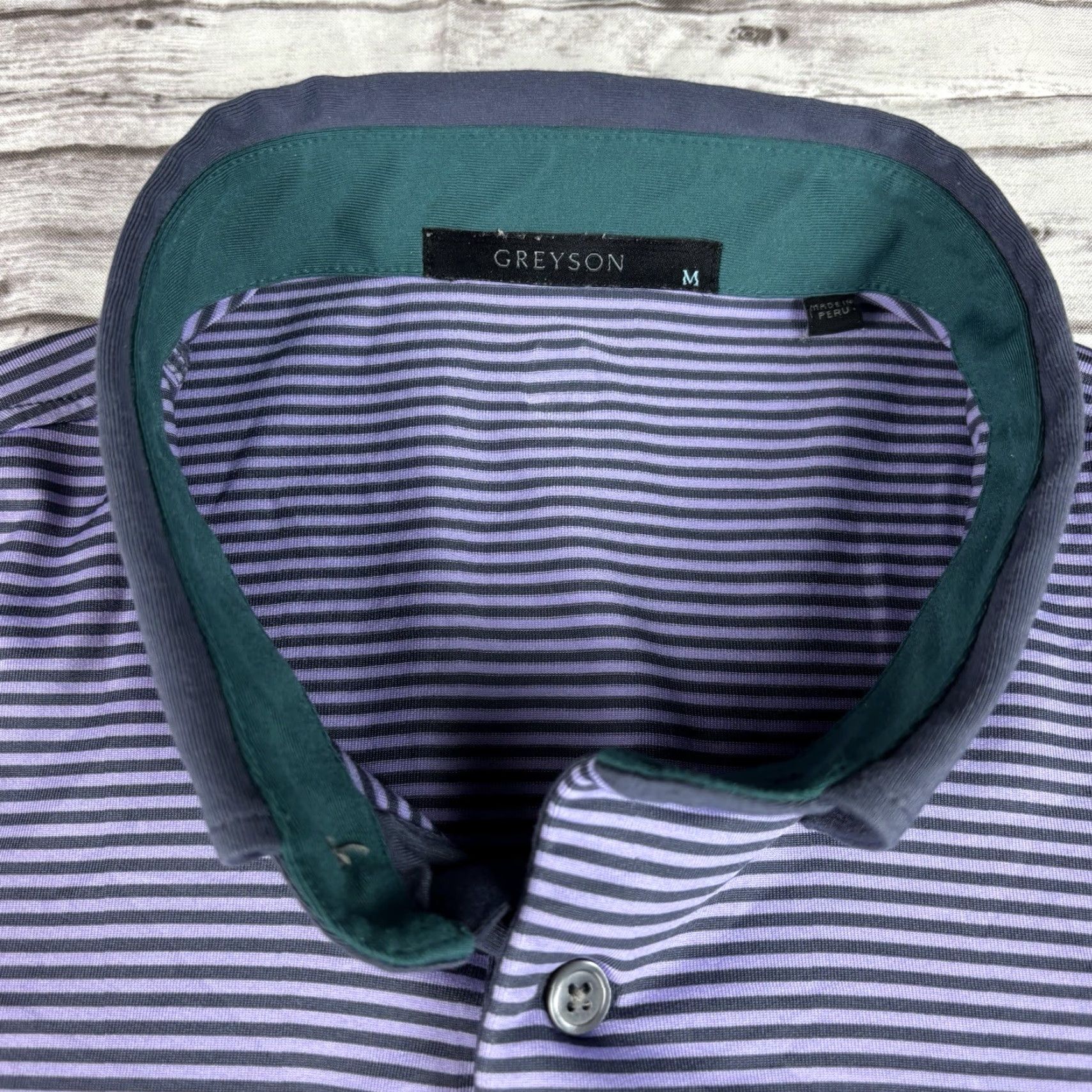Vintage VINTAGE GREYSON Polo M Purple Striped w/Wolf & CC Golf Logo Shirt Mens Medium Purple Striped Polo Size US M / EU 48-50 / 2 - 3 Thumbnail