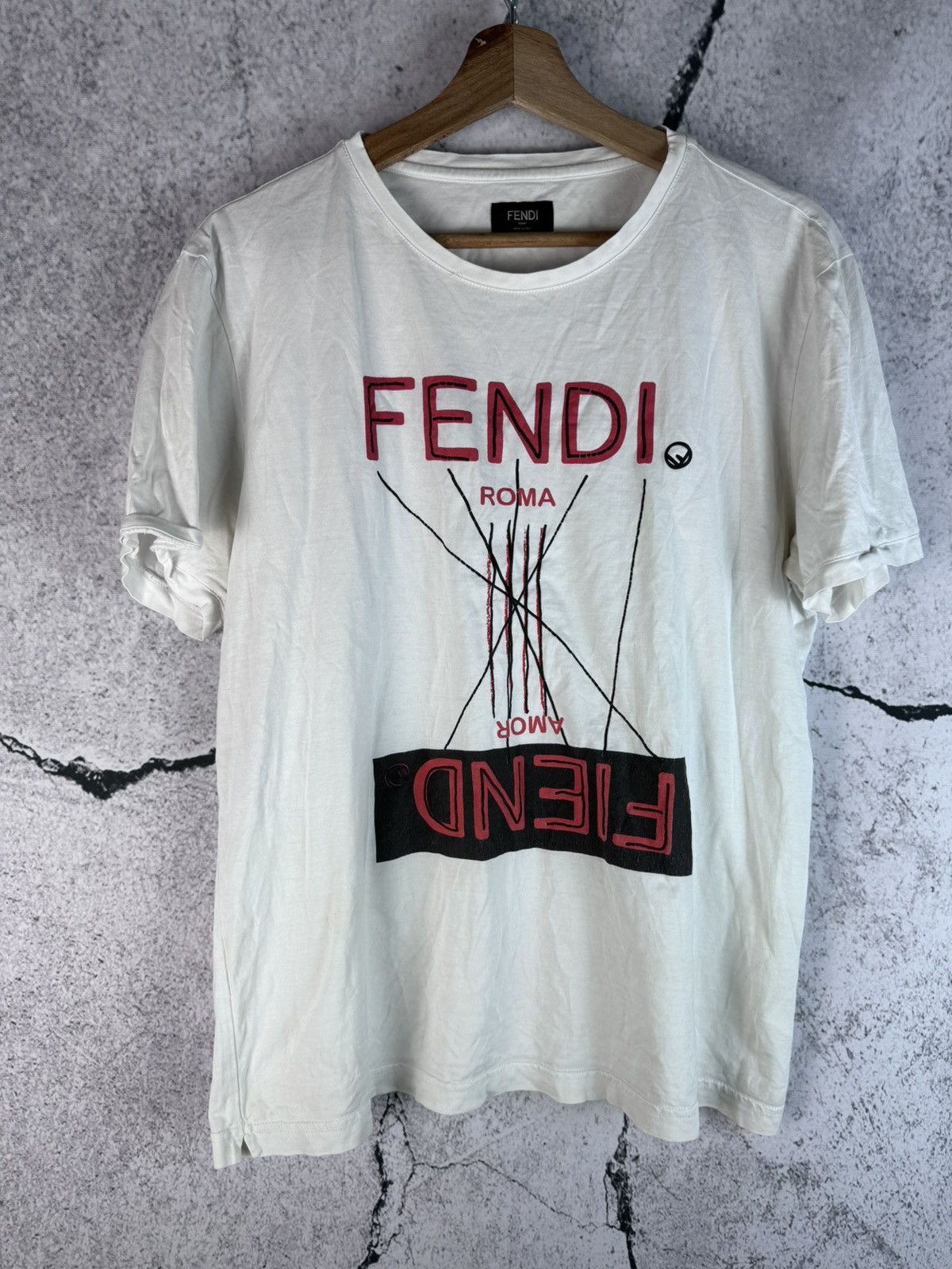 image of Fendi Monogram Tshirt in White, Women's (Size XL)