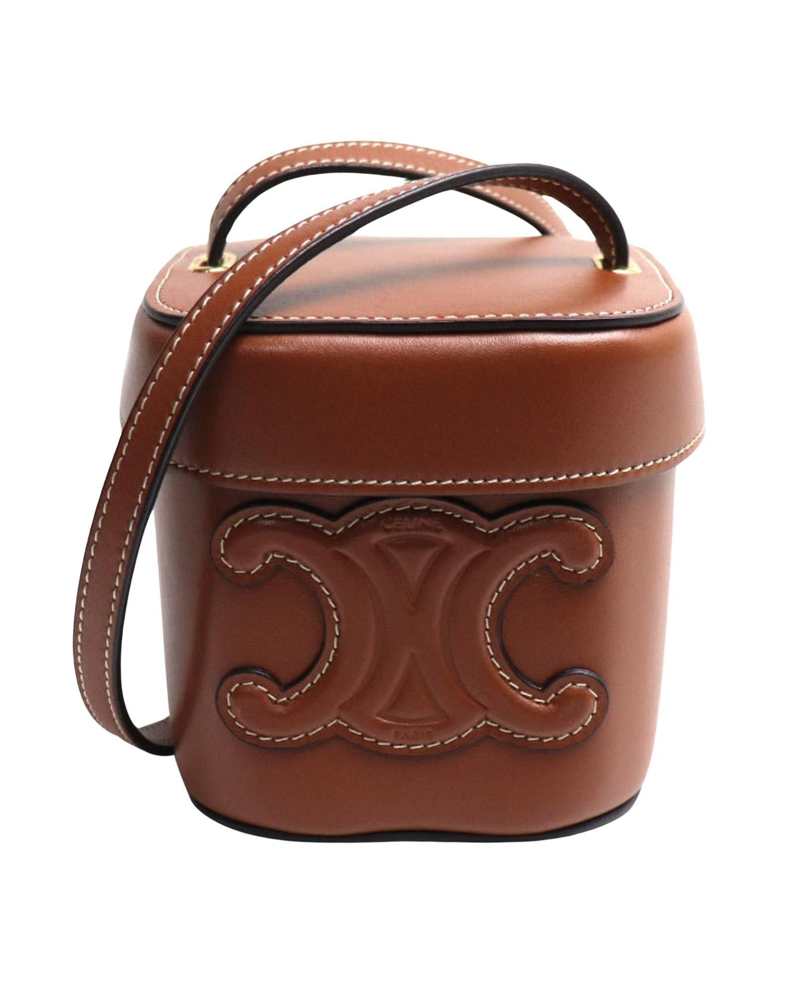 image of Celine Sophisticated Brown Leather Shoulder Bag With Gold Hardware, Women's