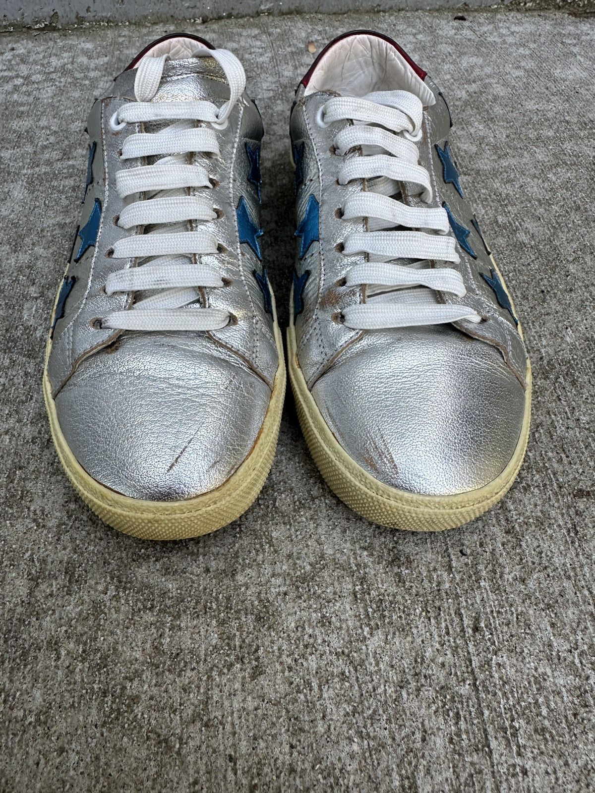 Saint Laurent Paris Silver Star Metallic Court Classic Sneakers Size US 7 / EU 40 - 6 Thumbnail