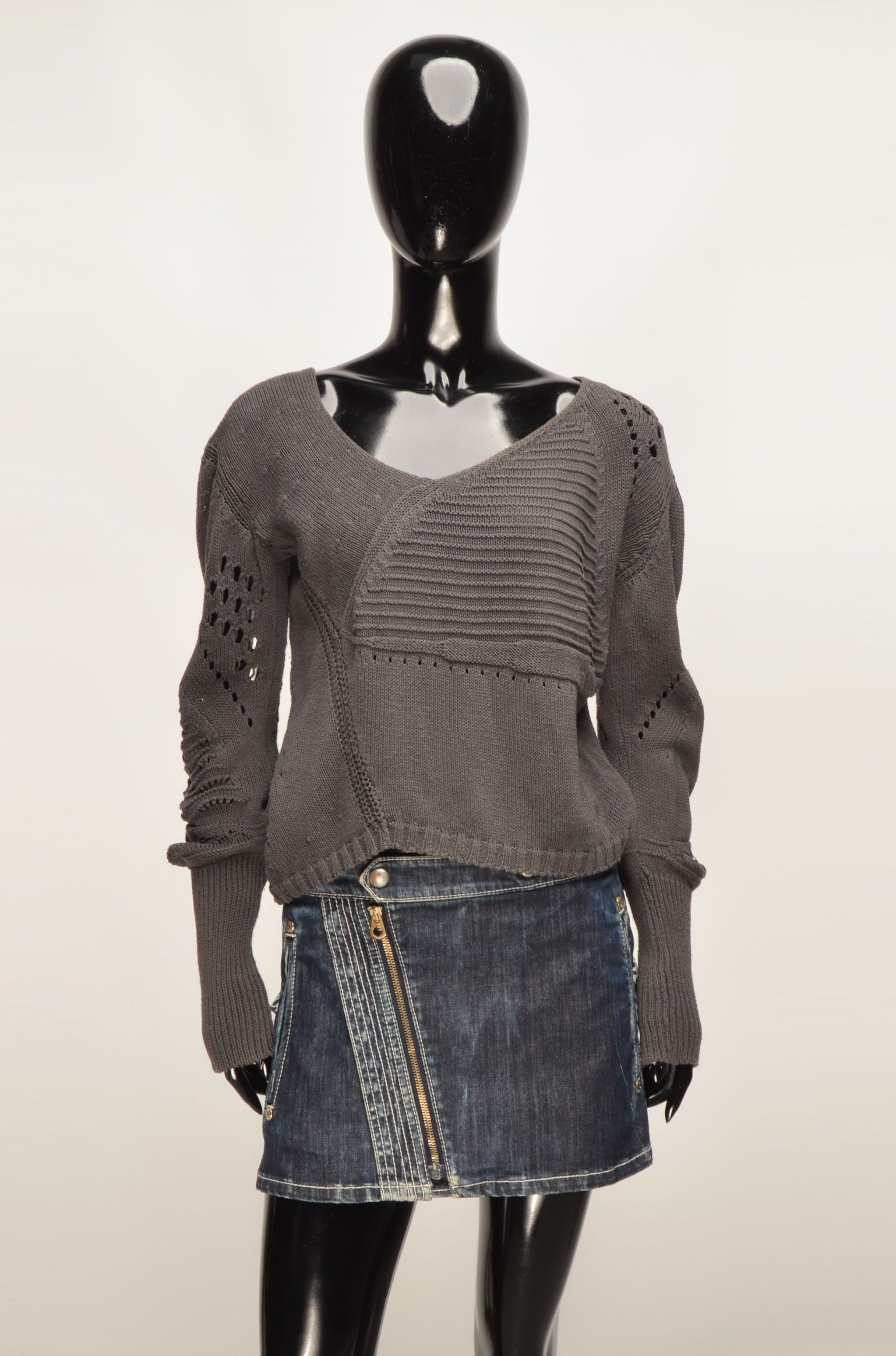 Other Lilith Y2K Cropped Asymmetrical Pointelle Open Knit Sweater Size S / US 4 / IT 40 - 1 Thumbnail