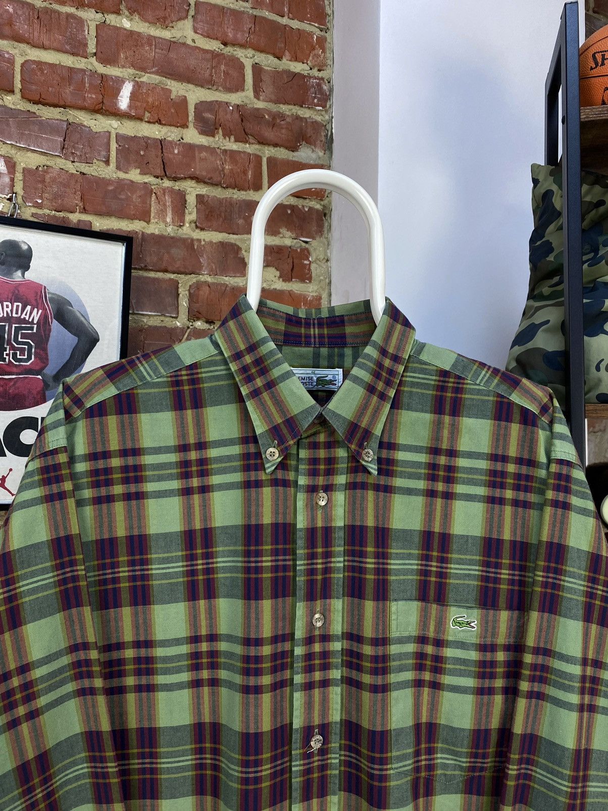 Lacoste × Vintage Vintage Men's Lacoste Chemise Plaid Green Long Sleeve Shirt Size US XL / EU 56 / 4 - 2 Thumbnail