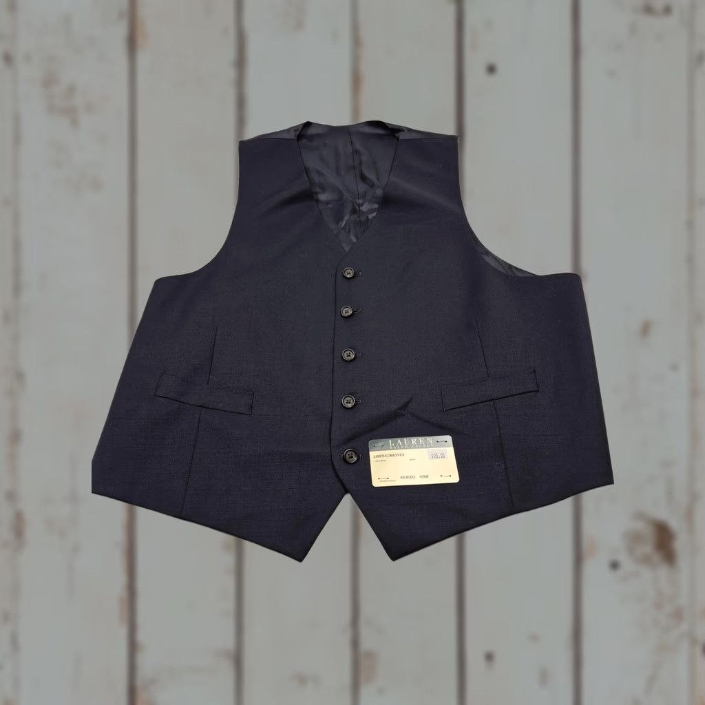 Ralph Lauren VINTAGE? No. Lauren Ralph Lauren Suit Vest Mens 46 Blue 100% Wool 5 Button Belted NWT Size 46R - 1 Thumbnail