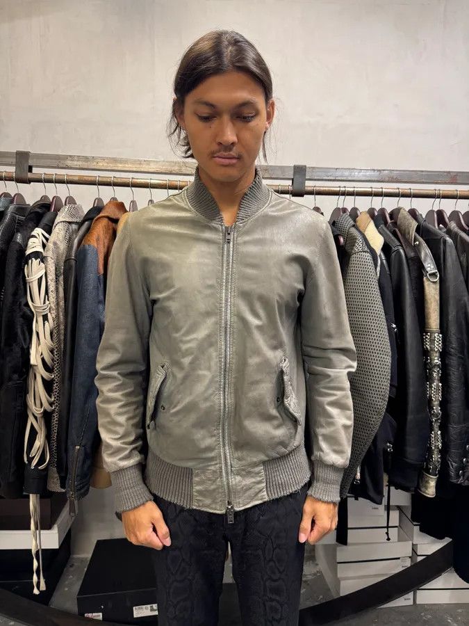 Designer × Giorgio Brato × Vintage 200s Giorgio Brato Raw Grey Leather Bomber Jacket Size US S / EU 44-46 / 1 - 2 Thumbnail