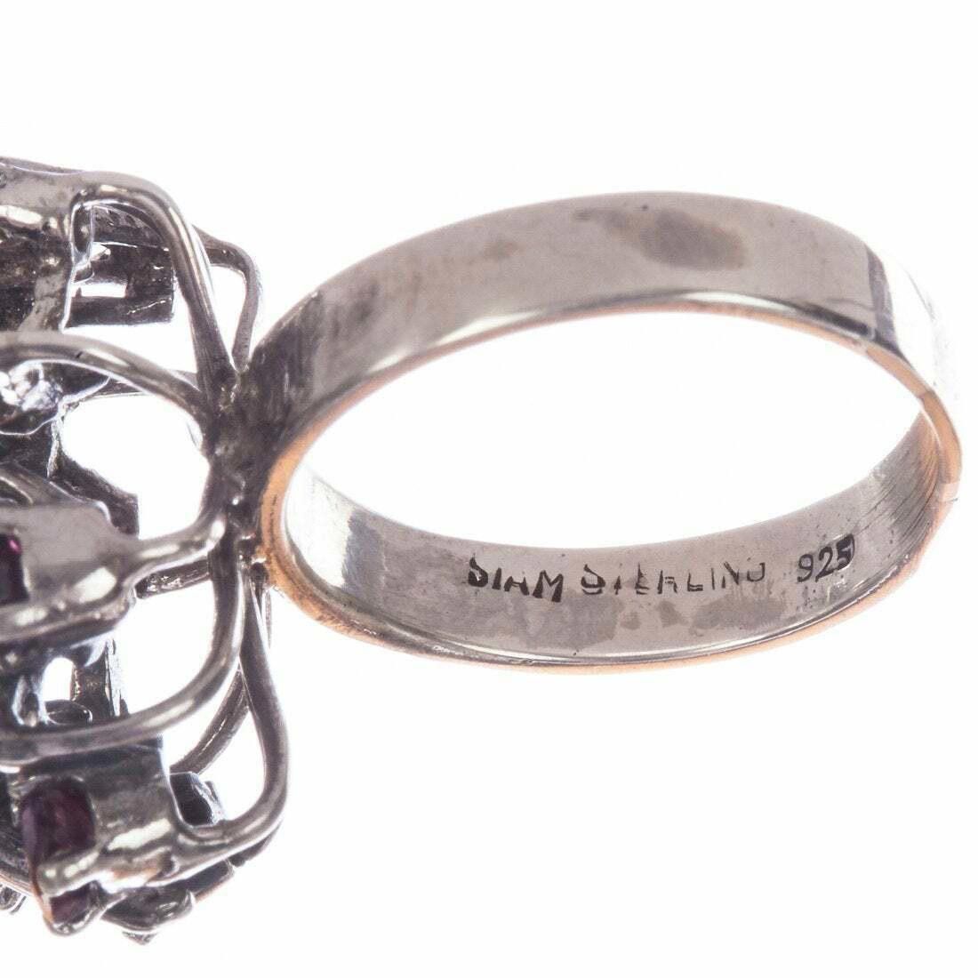 Designer Art Deco Sterling Silver Ruby White Sapphire Cocktail Ring Size ONE SIZE - 5 Thumbnail
