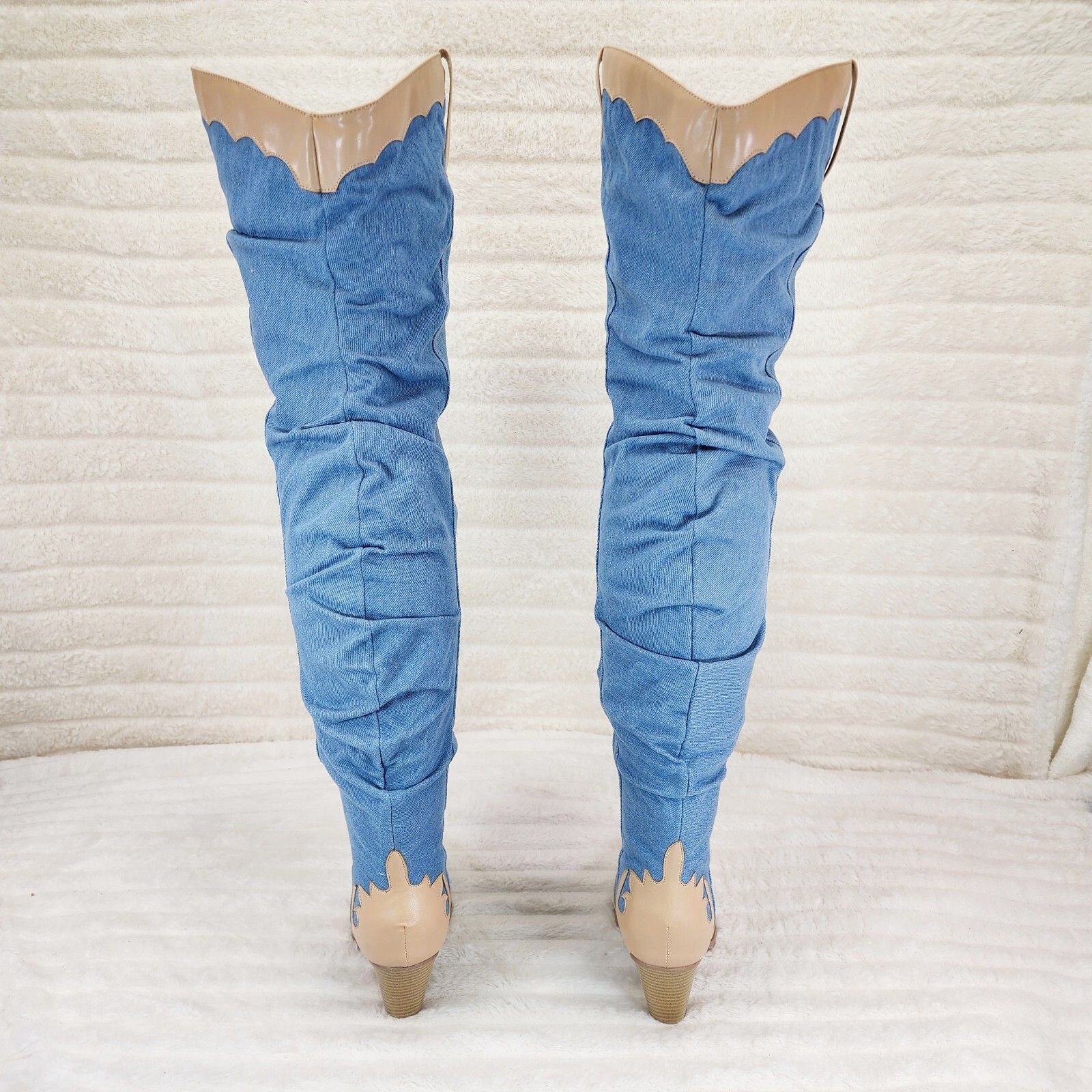 Other Western Denim OTK Thigh High Slouch Cowboy Boots (Size:7;) Size US 7 / IT 37 - 6 Thumbnail