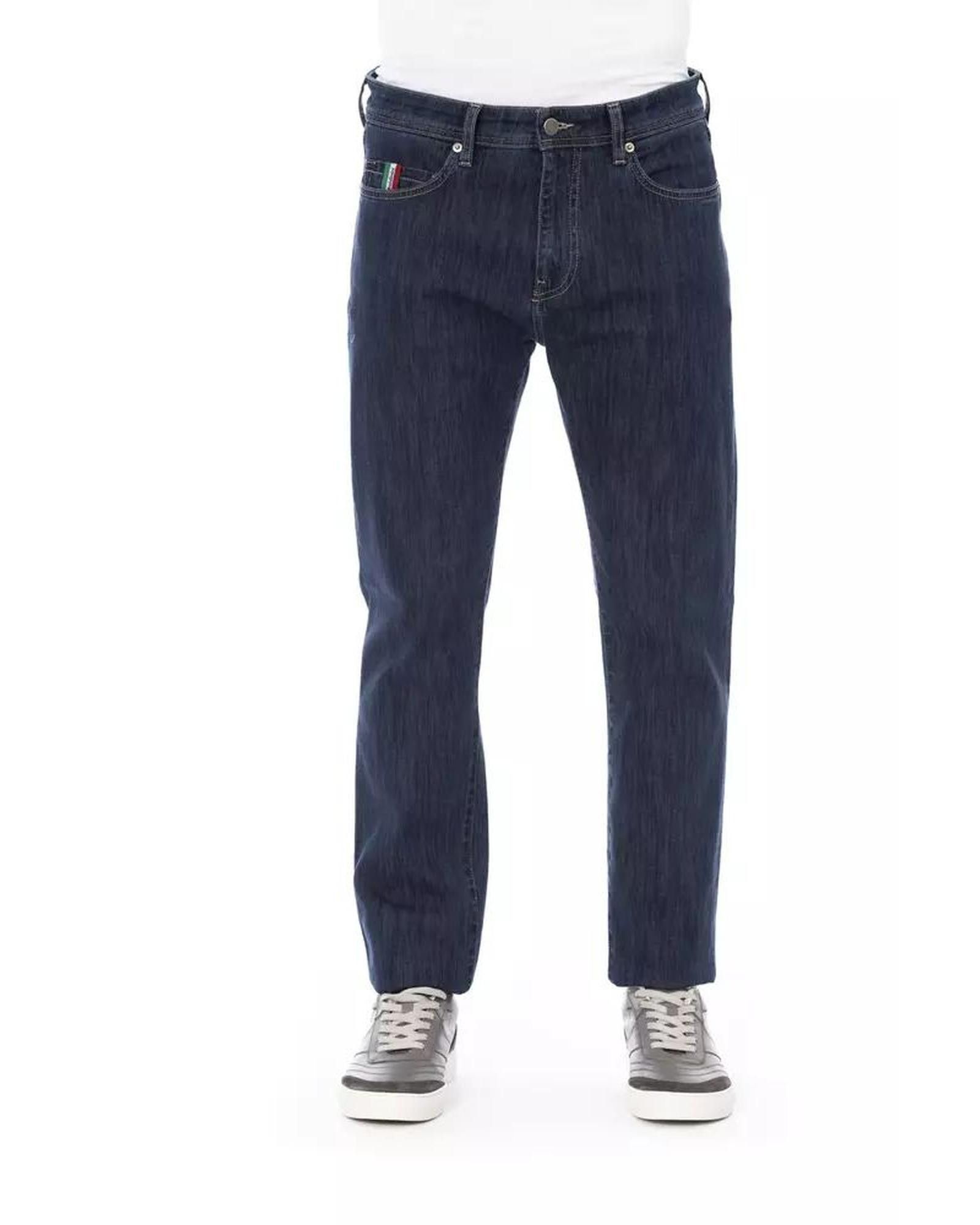 image of Baldinini Regular Cotton Jeans With Logo Button in Blue, Men's (Size 32)
