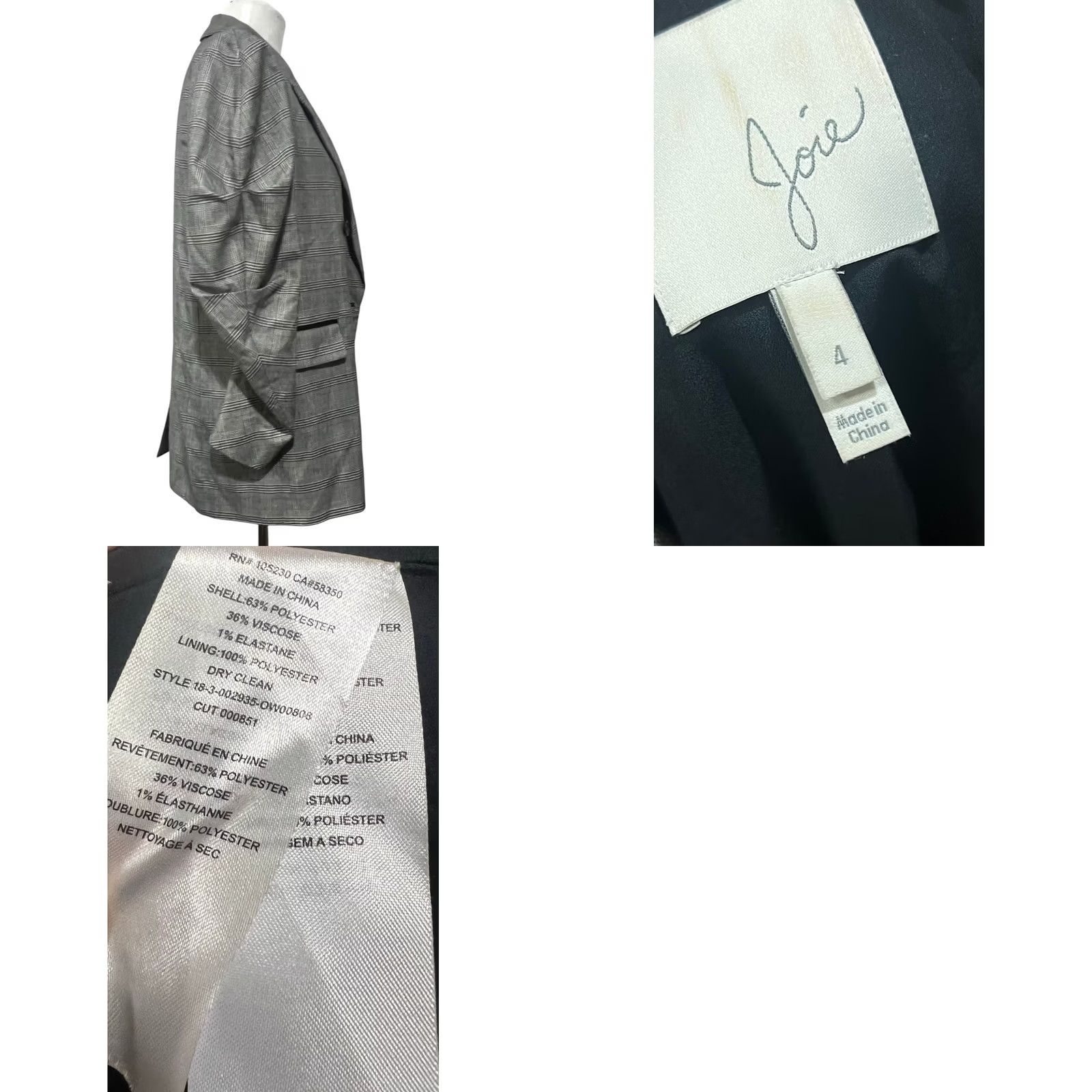 Joie Joie Tomika Blazer Jacket Black White Double-Breasted Ruched Sleeve Women’s Sz 4 Size S / US 4 / IT 40 - 8 Thumbnail