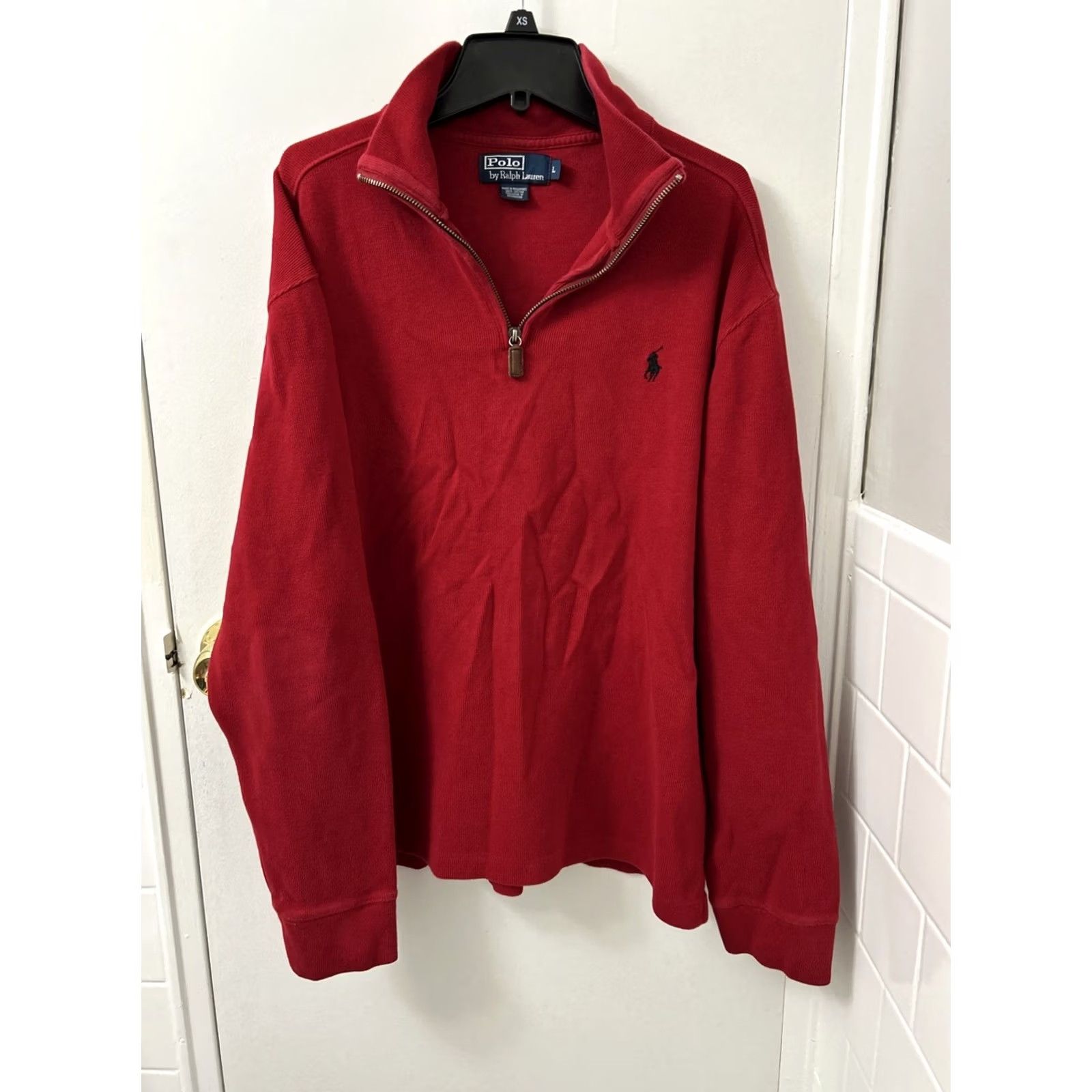 Ralph Lauren VINTAGE Polo Ralph Lauren Sweater Mens Large Red 1/4-Zip Pullover Cotton Pony Size US L / EU 52-54 / 3 - 2 Thumbnail