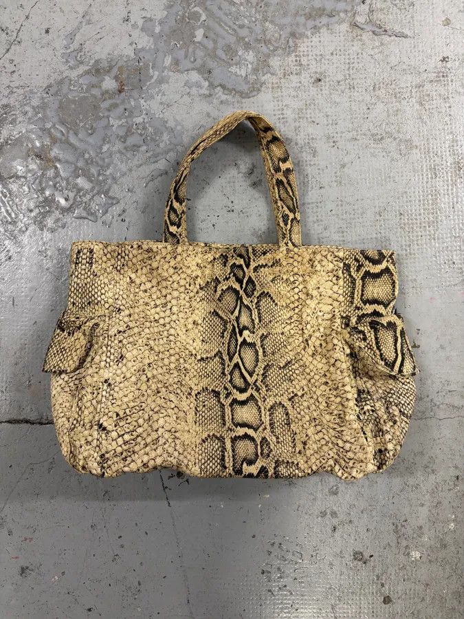 Roberto Cavalli Roberto Cavalli Beige Snake Print Handle Tote Bag Size ONE SIZE - 5 Thumbnail