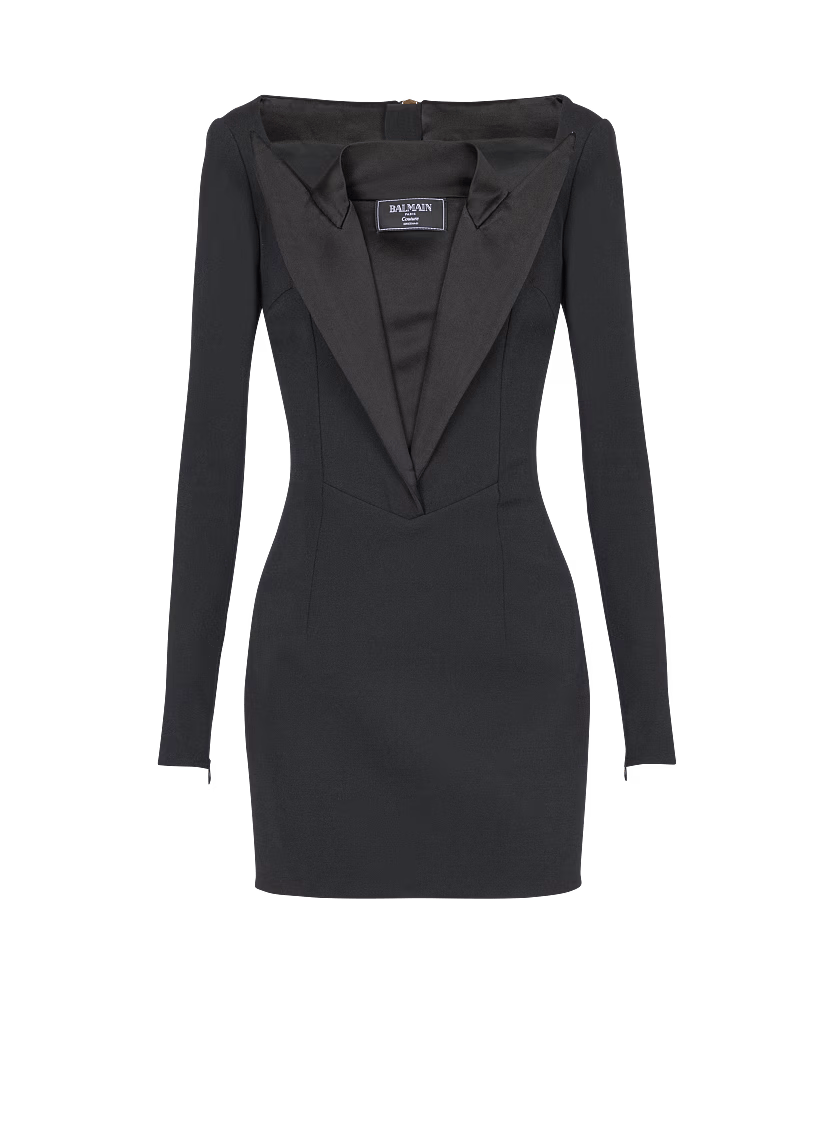 o1s1wg111225 Open Neck Double Collar Mini Dress in Black