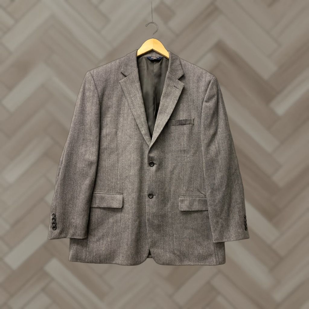 Joseph VINTAGE Joseph & Feiss Gray Wool Blazer Men 44 Regular Herringbone Single-Breasted Suit Jacket Size 44R - 1 Thumbnail