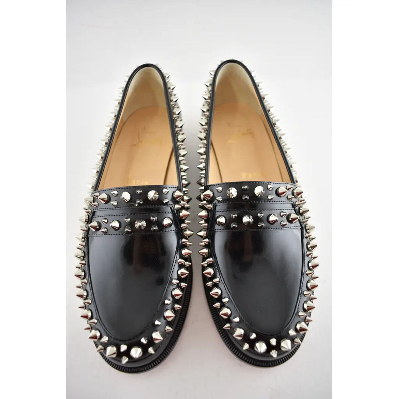 Christian Louboutin Mattia Spikes Donna Flat Black Calf Leather Slip Loafer 39 Size US 9 / IT 39 - 6 Thumbnail