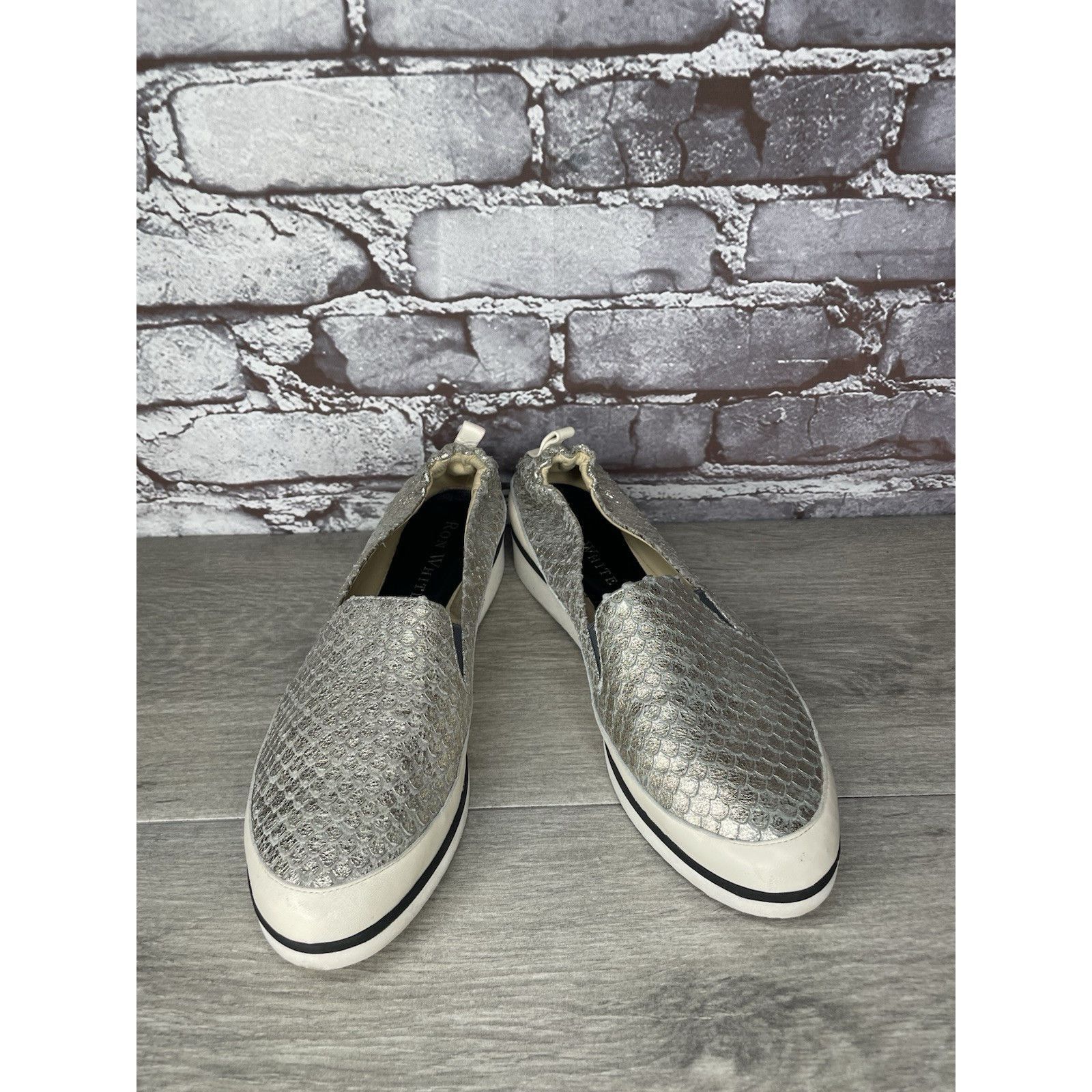 Ron White Ron Niki Silver Leather Snake Print Slip On Wedge Shoes Wome Size US 7.5 / IT 37.5 - 13 Thumbnail
