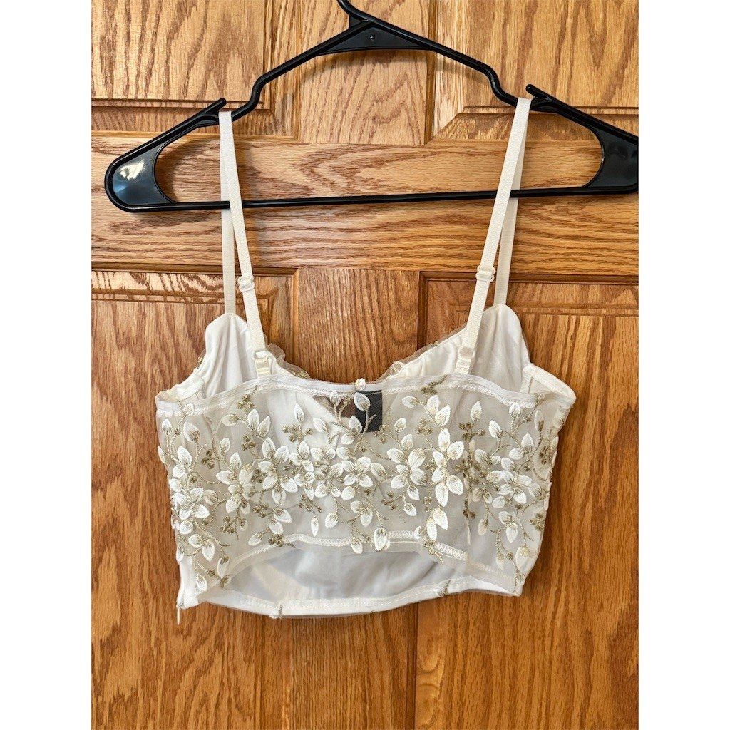 Shein SHEIN Corset Crop Cami Top Womens Size M White Mesh Gold Fl Size M / US 6-8 / IT 42-44 - 3 Thumbnail