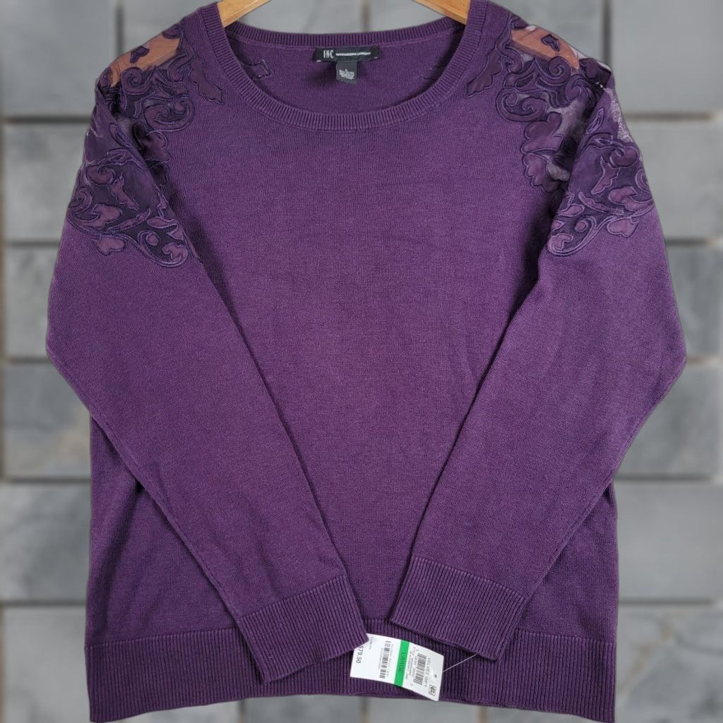 Vintage INC International Concepts Cardigan Sweater Women's Large Purple Blackberry Jam Floral Knit NWT Size L / US 10 / IT 46 - 1 Thumbnail