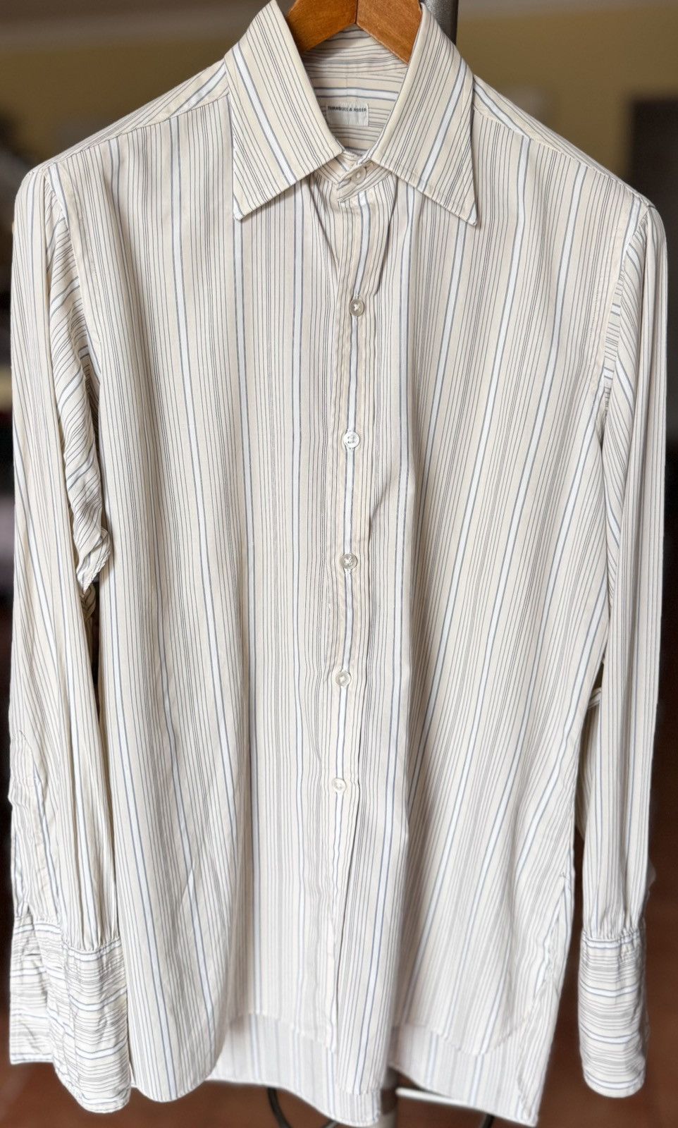 Turnbull & Asser Turnbull & Asser Vintage Striped Dress Shirt - Cream/Blue Size US M / EU 48-50 / 2 - 1 Thumbnail