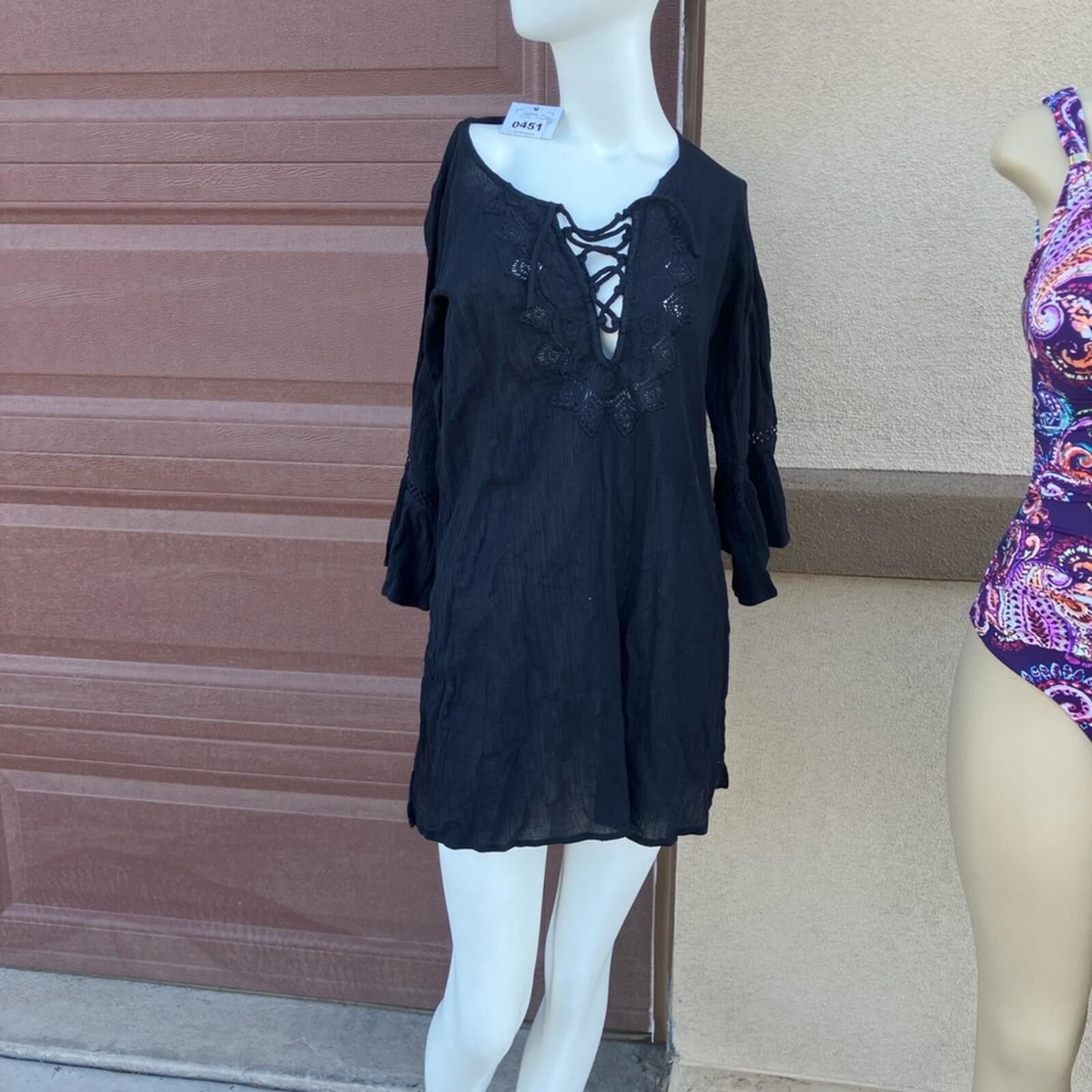 O'Neill NWT O'Neill Black Lace-Up Crochet Swim Coverup Tunic Size ONE SIZE - 3 Thumbnail