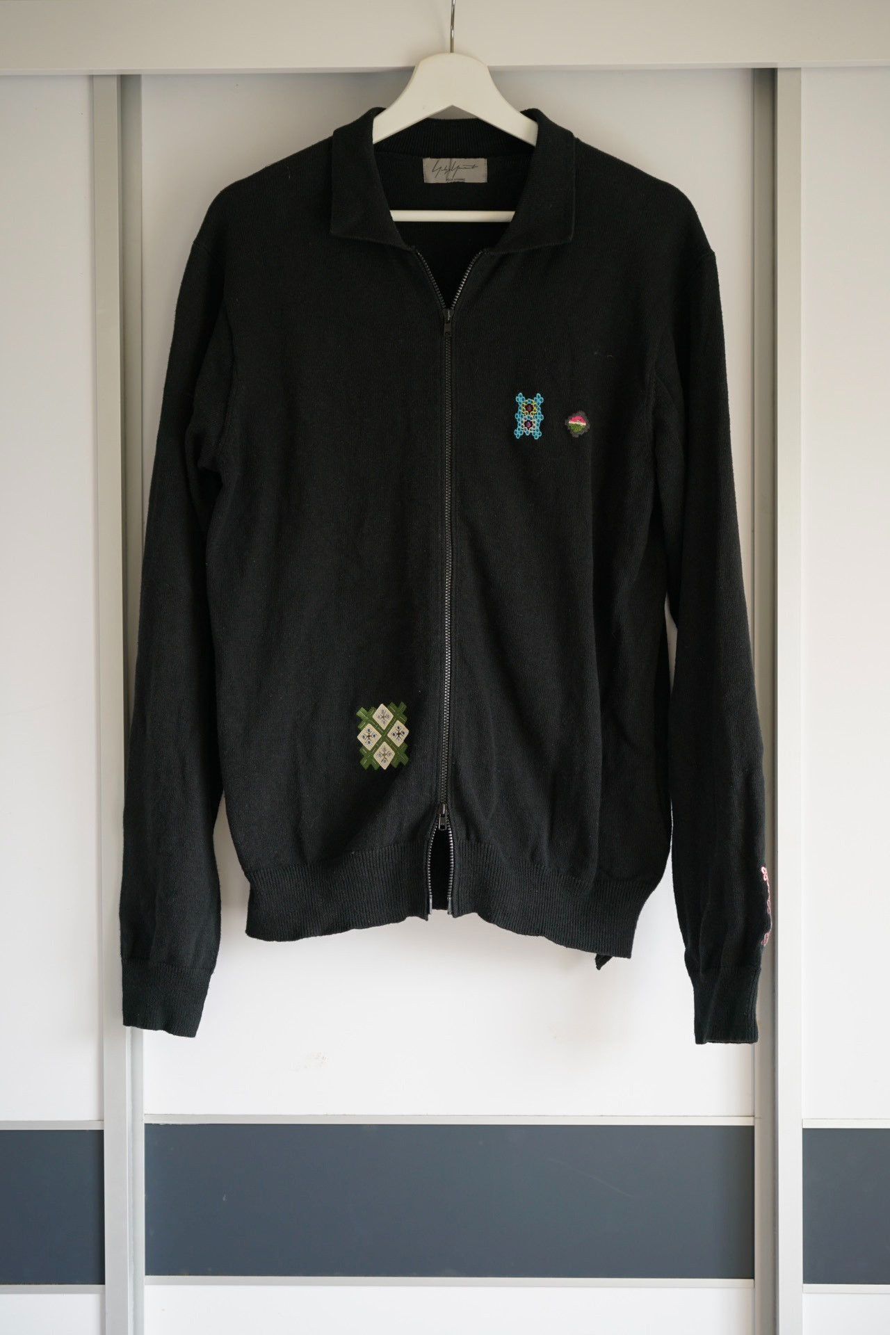 image of Yohji Yamamoto 11Ss Flower Embroidery Zipper Jacket in Black, Men's (Size Large)