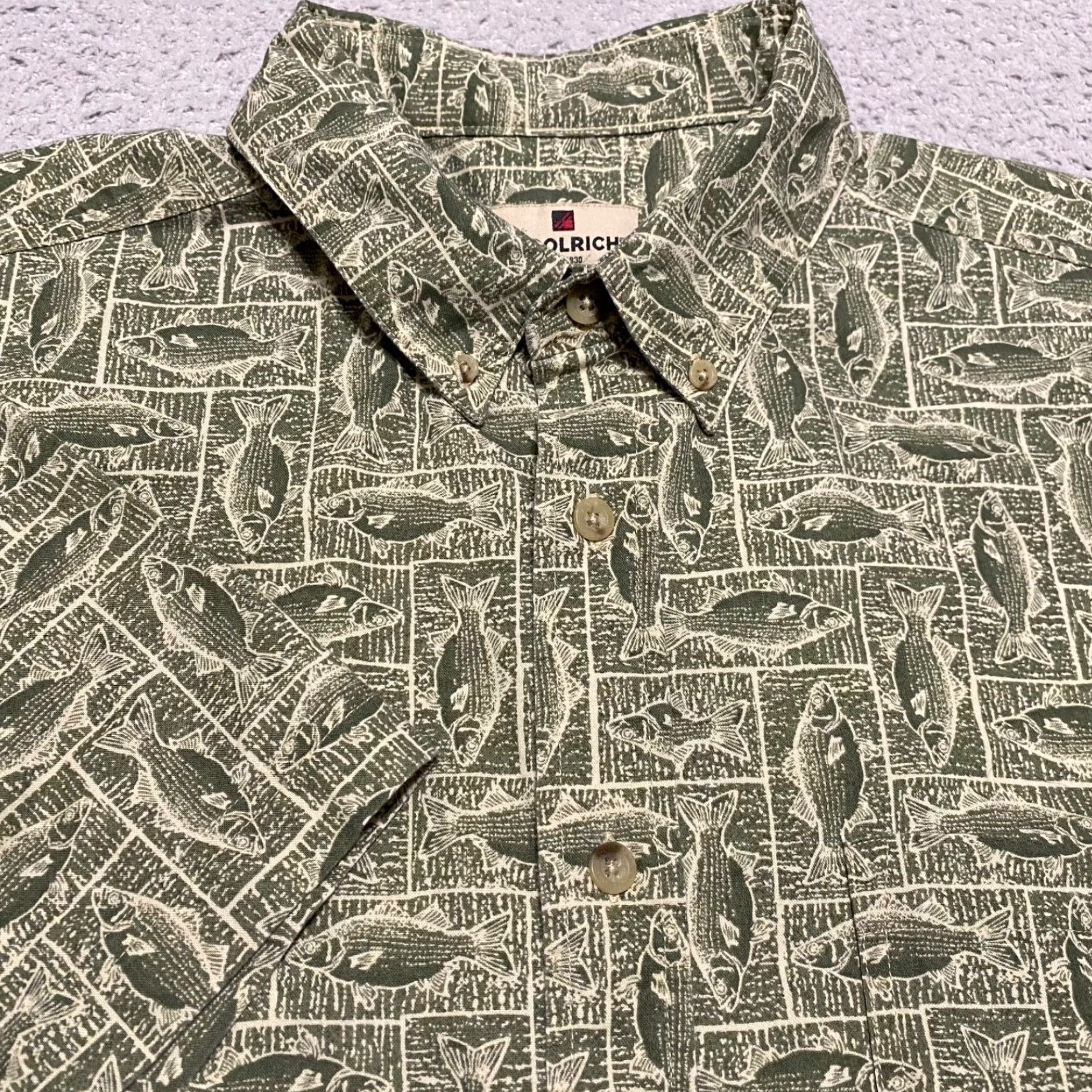 Vintage Woolrich Shirt XL Mens Green Fish Print Button-Up Short Sleeve 100% Cotton Size US XL / EU 56 / 4 - 5 Thumbnail