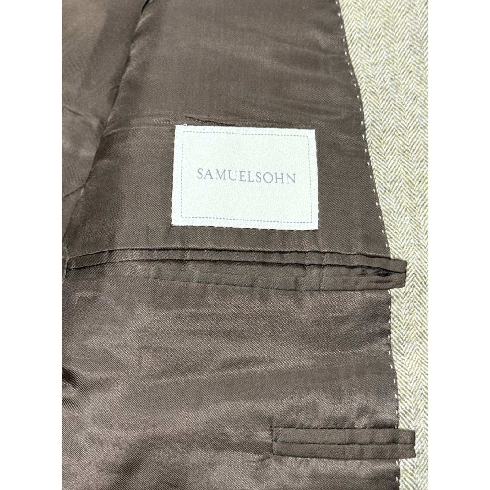 Vintage Loro Piana SAMUELSOHN Tan Herringbone Cashmere Silk Blazer 46 Long Mens Size 46R - 5 Thumbnail