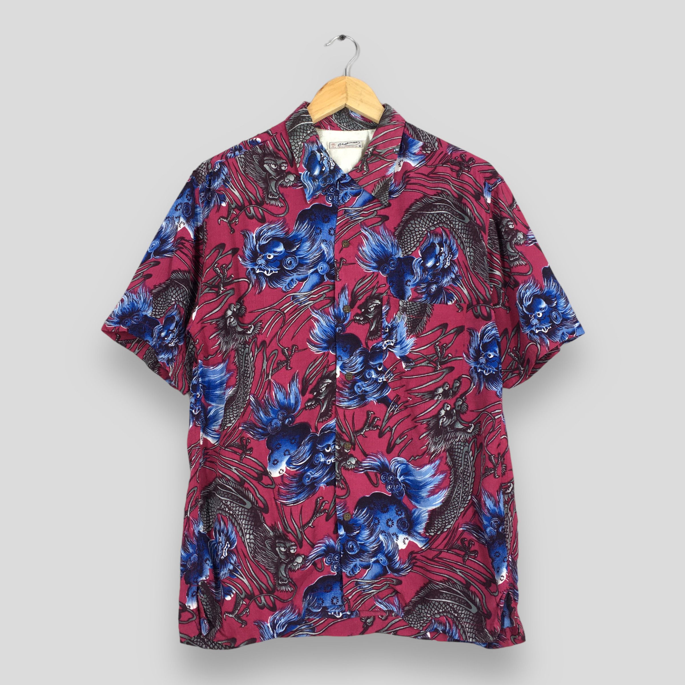 Vintage 1980s Hawaiian Japanese Thunder God Raijin Rayon