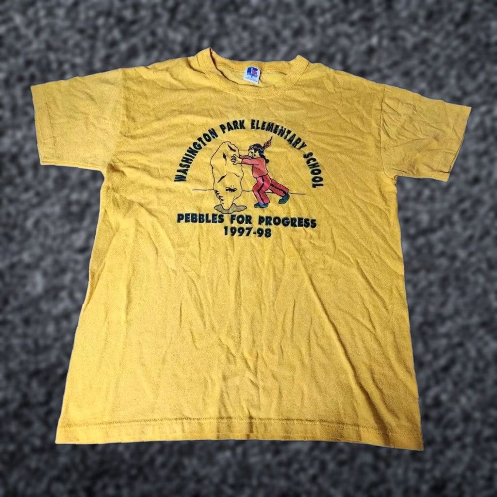 Russell Athletic VINTAGE Russell Athletic Mens S/M T-Shirt Washington Park Elementary School 1990s Yellow Cotton Blend Size US S / EU 44-46 / 1 - 1 Thumbnail