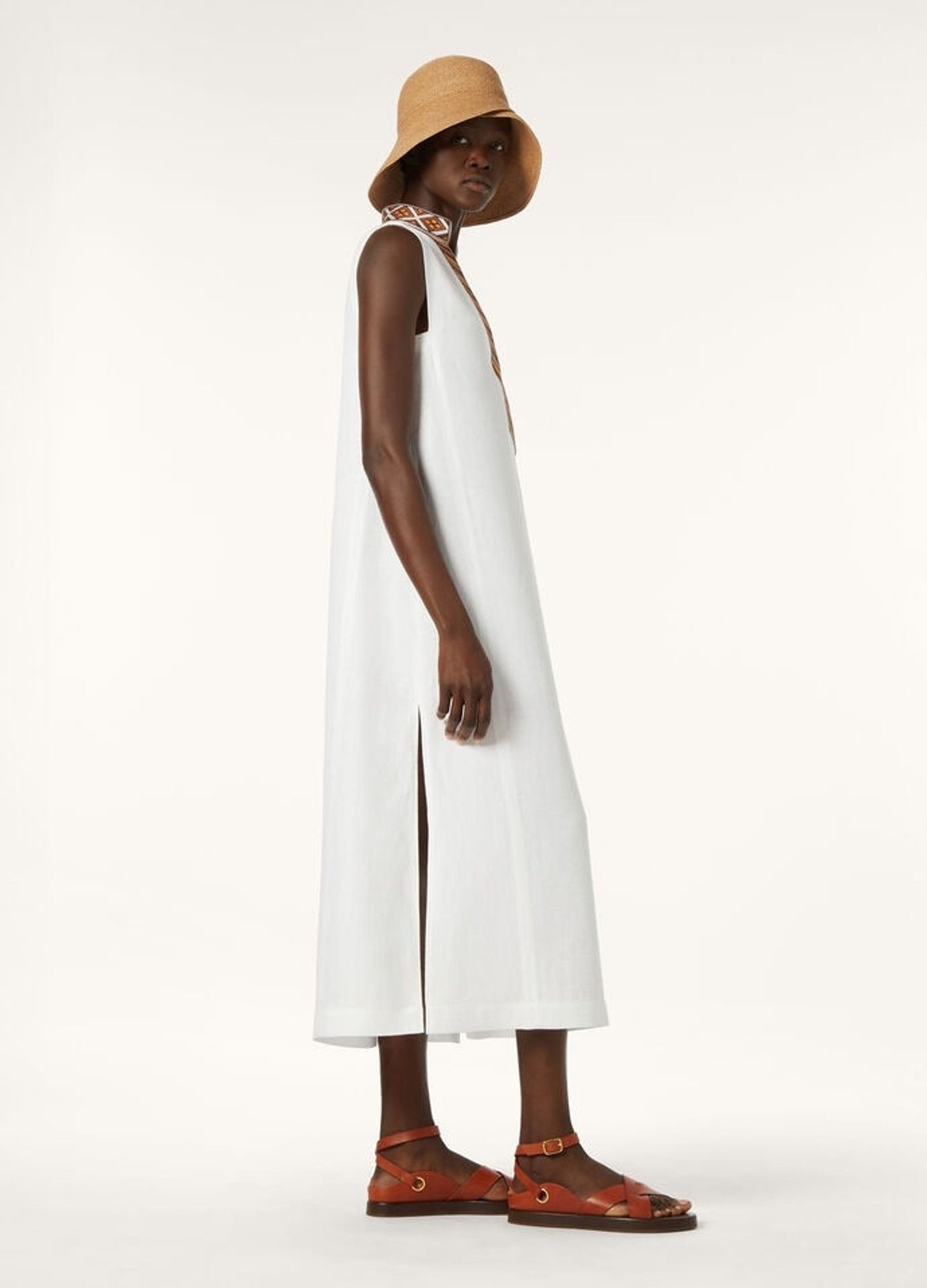 Loro Piana o1srvl11e0526 FAP0264 Abril Midi Dress in White Size M / US 6-8 / IT 42-44 - 2 Thumbnail