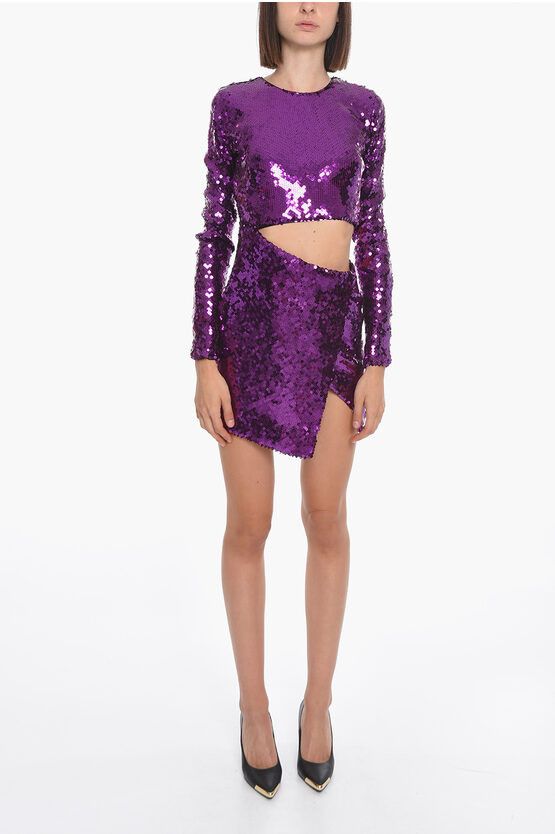 image of The Andamane Sequined Mini Dress With Waist Cut-Out in Violet, Women's (Size XS)