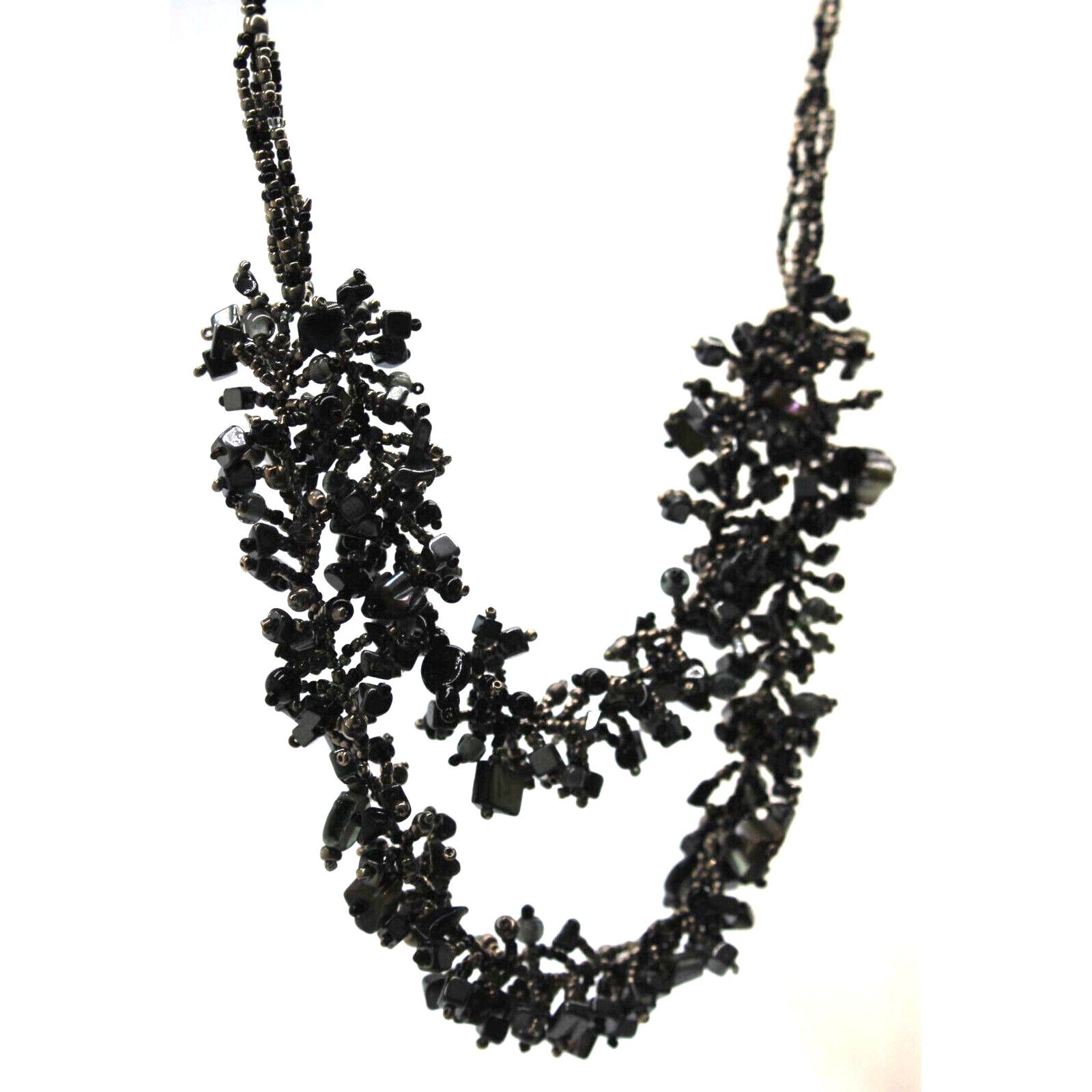 Other Black Onyx Abalone Nugget Bib Necklace • Golden• Glass Beads Size ONE SIZE - 1 Thumbnail